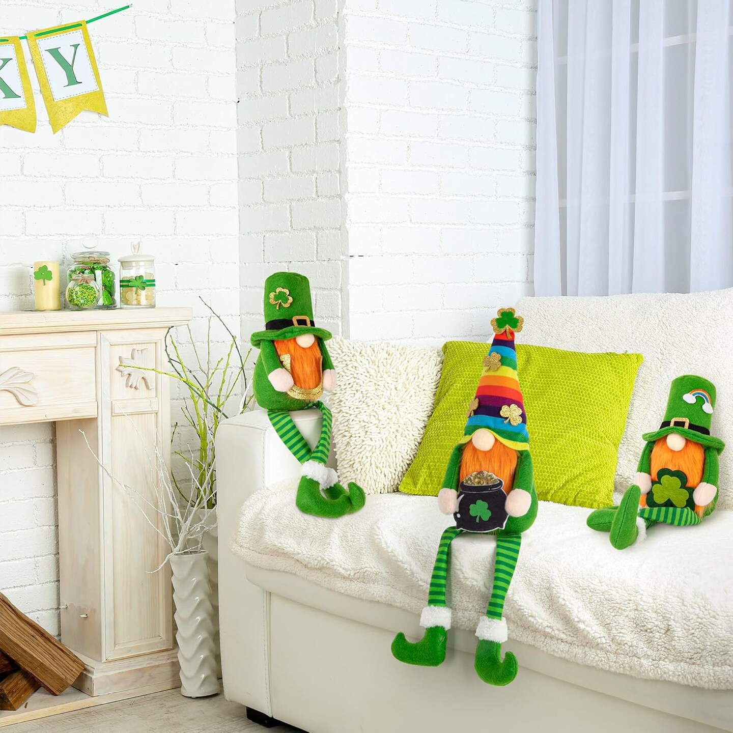 St Patricks Day Decorations, 3 Pack Plush St Patrick&#x27;s Day Gnomes, Irish Leprechaun Tomte Scandinavian Handmade Swedish Gnomes, St Patricks Day Doll for Table Sofa Shelf Tiered Tray Decor
