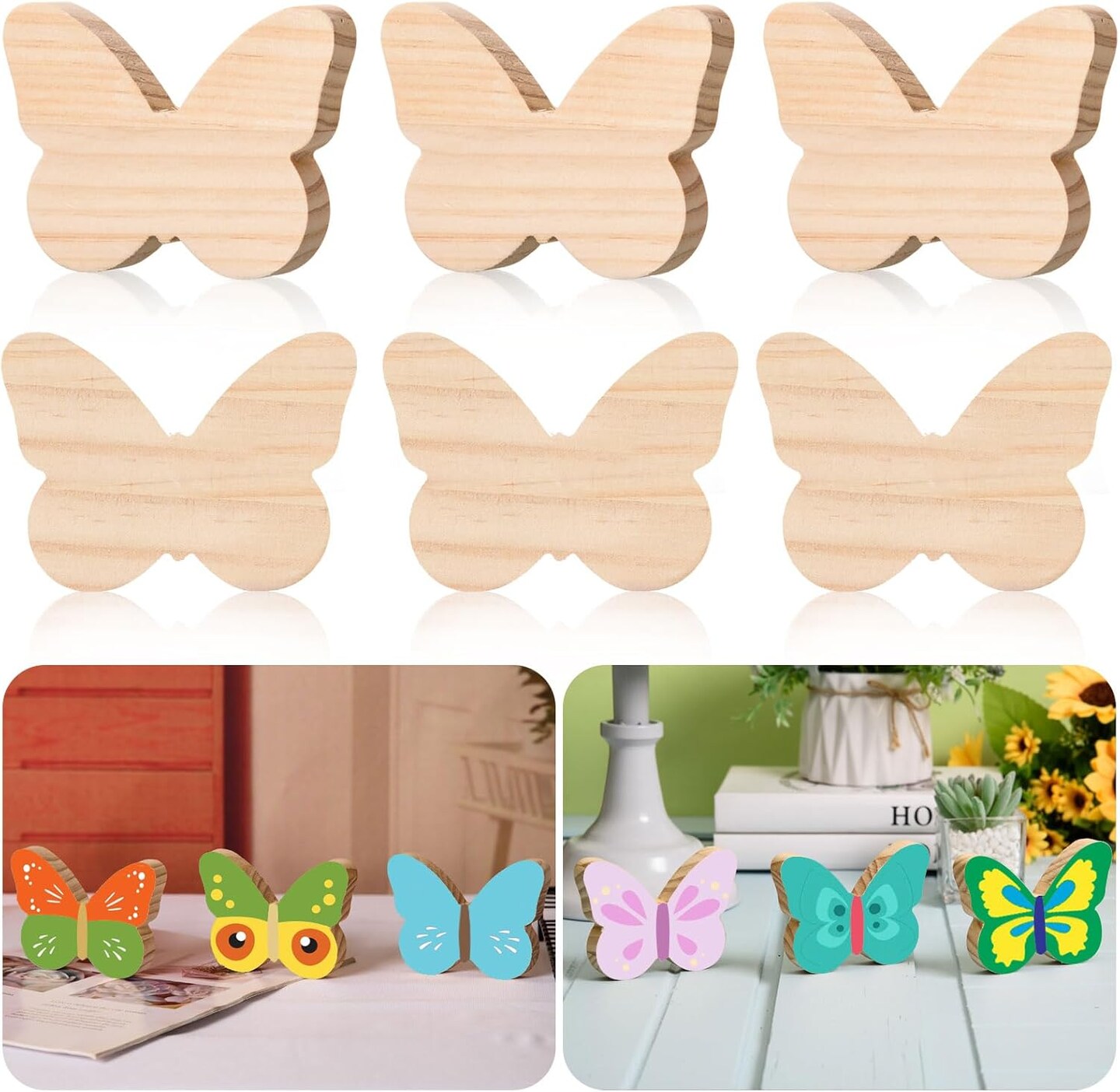 12 Pcs Butterfly Wooden Cutouts Unfinished Butterfly Shaped Table Signs Wood Butterfly Blocks to Paint Blank Wooden Table Centerpieces for DIY Crafts Spring Home Tiered Tray Decor,3.94x2.95