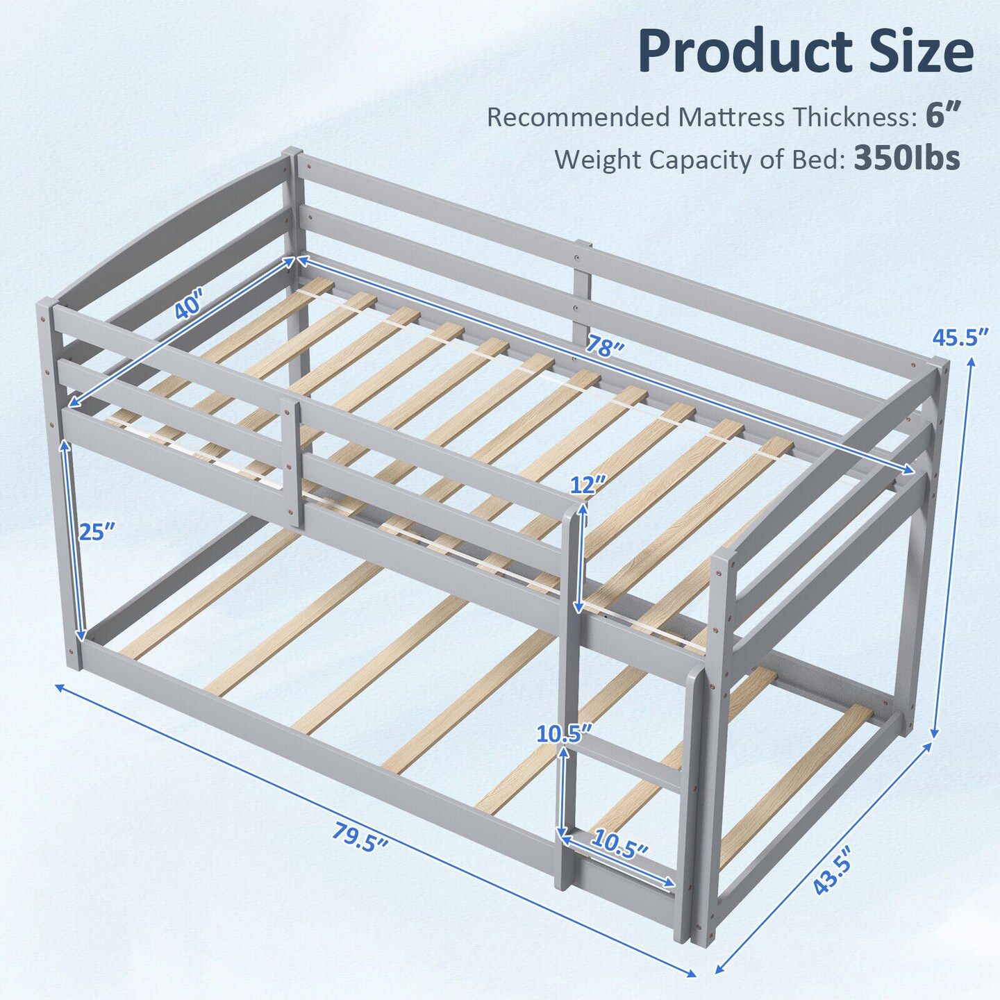 Metal Twin Size Bunk Bed with High Guardrails and Integrated Ladder for Safety and Easy Access