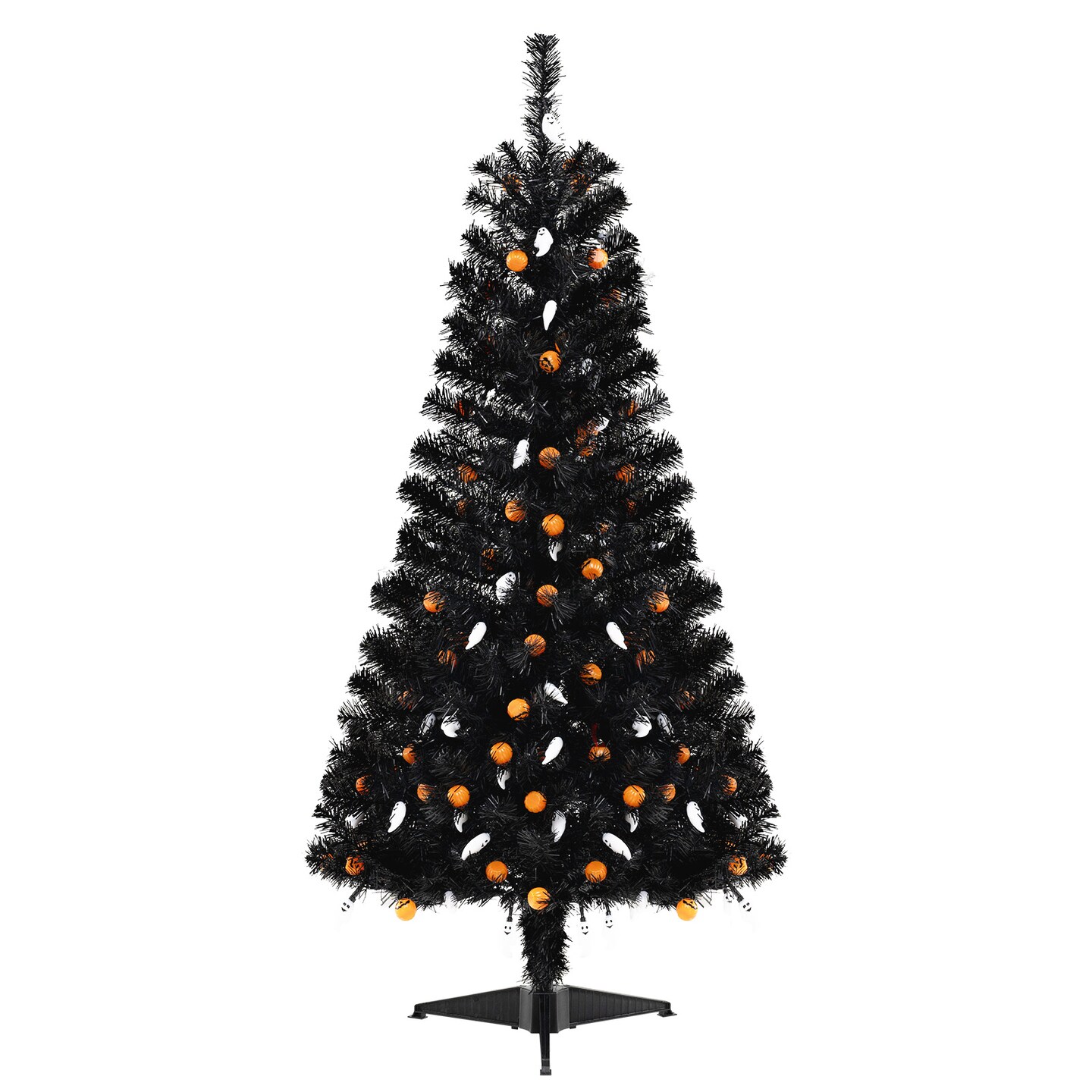 4.5FT Pre-Lit Black Halloween Tree with Ghost & Pumpkin Lights Music and Sensor for Indoor Decor