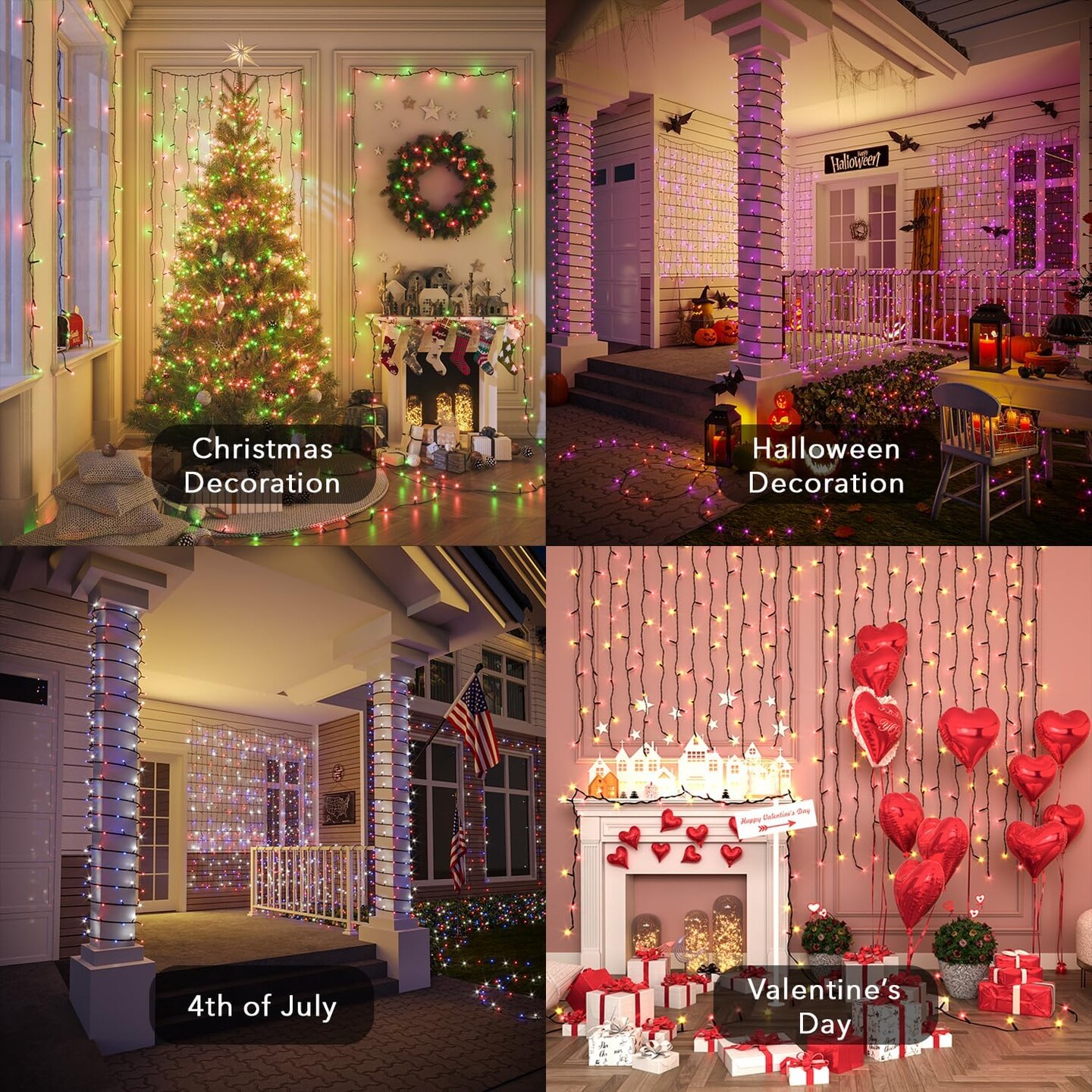 Color Changing Smart Christmas Lights,66ft 200 LED RGB String Lights with App &#x26; Remote Control,Timer,Music Sync,Dimmable Indoor/Outdoor Green Lights for St. Patrick&#x27;s Day,Easter Decoration
