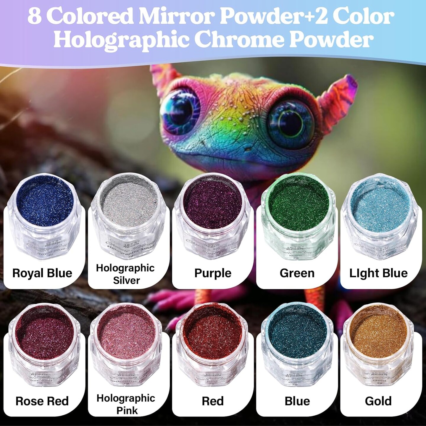 LET&#x27;S RESIN Chrome Powder, 10 Colors Metallic Mirror Effect Chrome Powder for Nail, Holographic Pigment for Epoxy Resin, Slime, Crafting, Oil Painting