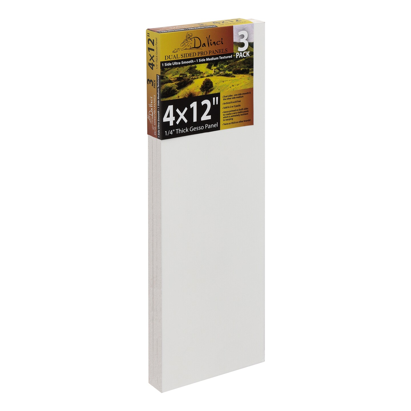 Jerry&#x27;s Artarama Da Vinci Dual Sided Pro Panel Board - 3-Pack, 4x12&#x22; 6mm Deep Panels for Painting - Archival, Acid-Free Art Supplies - Ultra-Smooth &#x26; Medium Textured Paint Surfaces