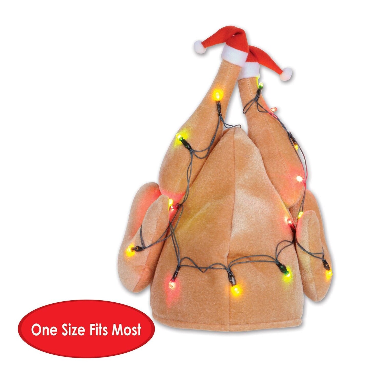6 Pack Beistle Plush Light-Up Christmas Turkey Hat