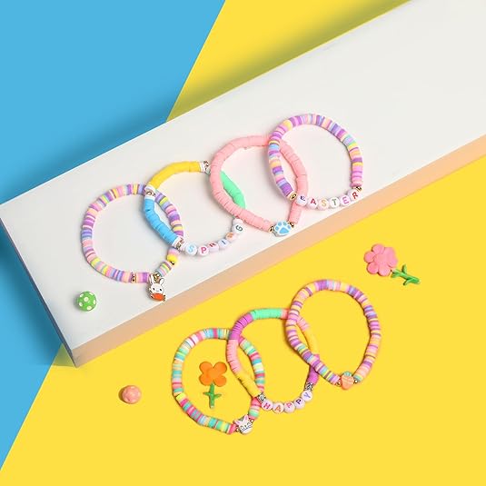 Easter Heishi Bracelets Polymer Clay Elastic Bracelets Man Woman Party Easter Bunny Egg Bracelets