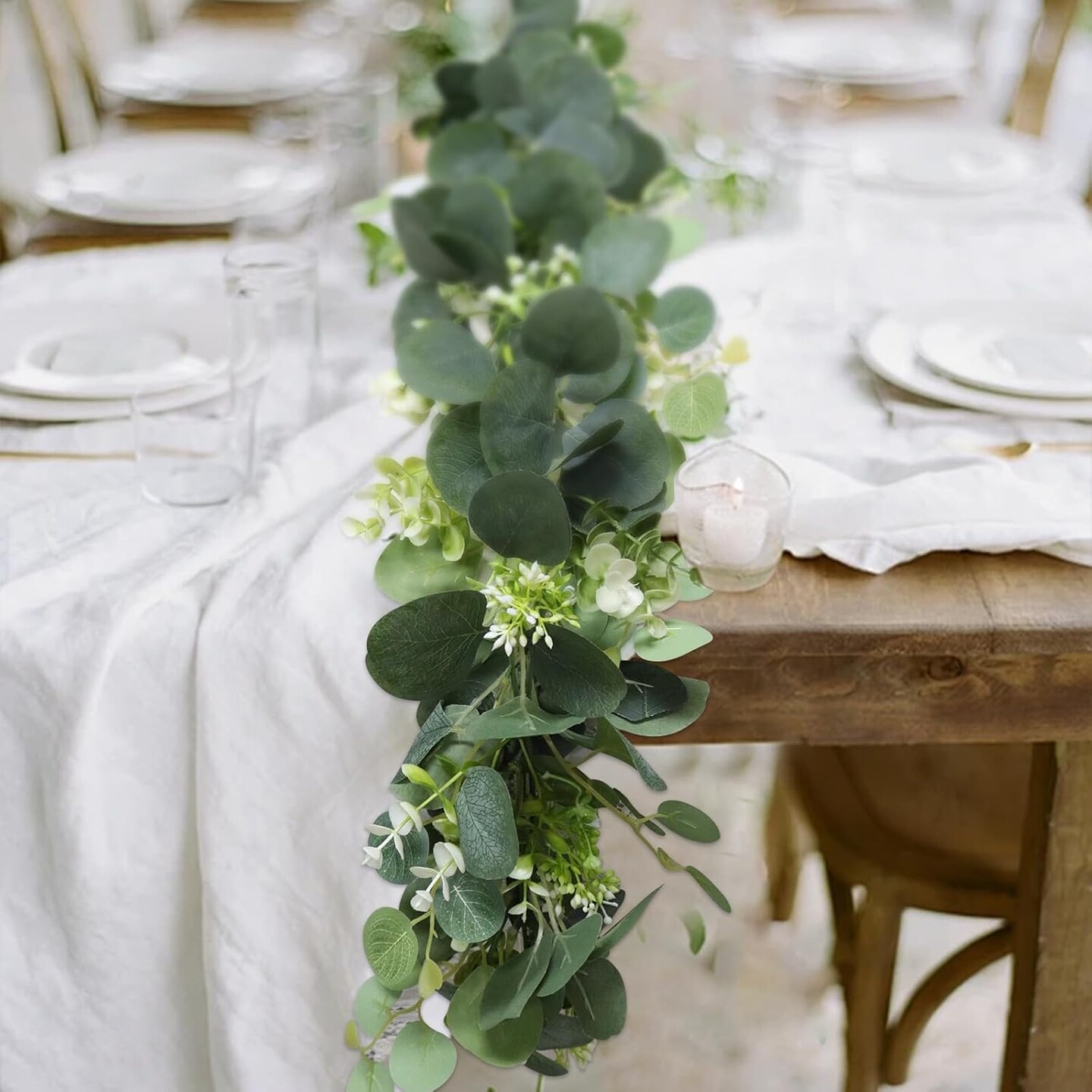 5.9FT Eucalyptus Garland, Artificial Greenery Garland Flower, Green Spring Garland Wreath Vines Decorations, Fake Silver Dollar Eucalyptus Leaves Vines for Table Home Wedding Mantle Party Decor