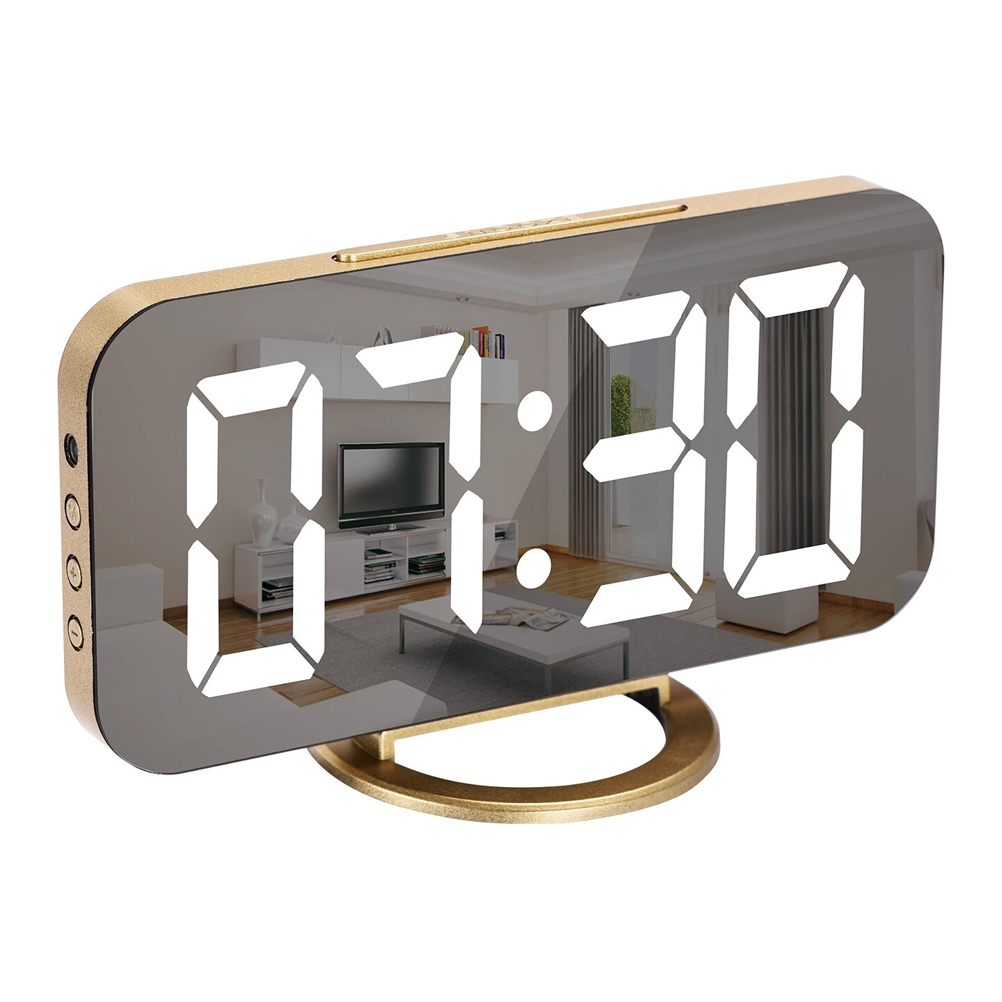 Digital Alarm Clock,LED and Mirror Desk Clock Large Display,with Dual USB Charger Ports,3 Levels Brightness,12/24H,Modern Electronic Clock for Bedroom Home Living Room Office - Gold