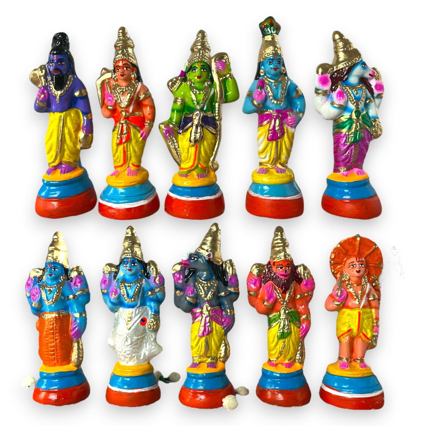 Lord Vishnu Dasavathaaram Statue Figurine Matsya Ten Avatars Golu Doll Set Handmade Indian Traditional Home Decor Gifting Item Navaratri Golu Dolls (6.5 Inches)