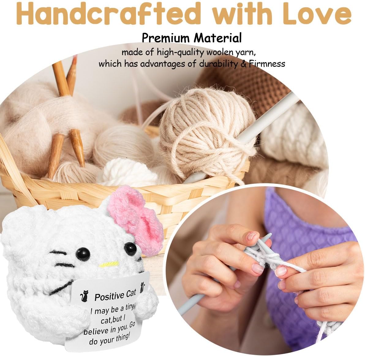 Kitty Stuff Kitty Easter Basket Stuffers Inspirational Crochet Positive Cat Kawaii Handmade Emotional Support Nuggets Cheer Funny Crochet Animals Kitty Gifts for Women Girls Coworker Birthday