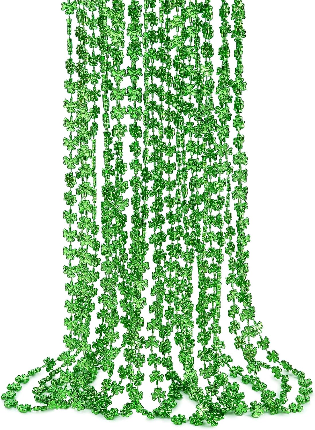 12Pcs St Patricks Day Shamrock Necklaces, St Patricks Day Necklace, Plastic Shamrock Necklaces Bulk, 33" 7mm Green Clover-Shaped Beads Necklace for St. Patrick's Day Party Favors Decorations Gift Supplies Women Men