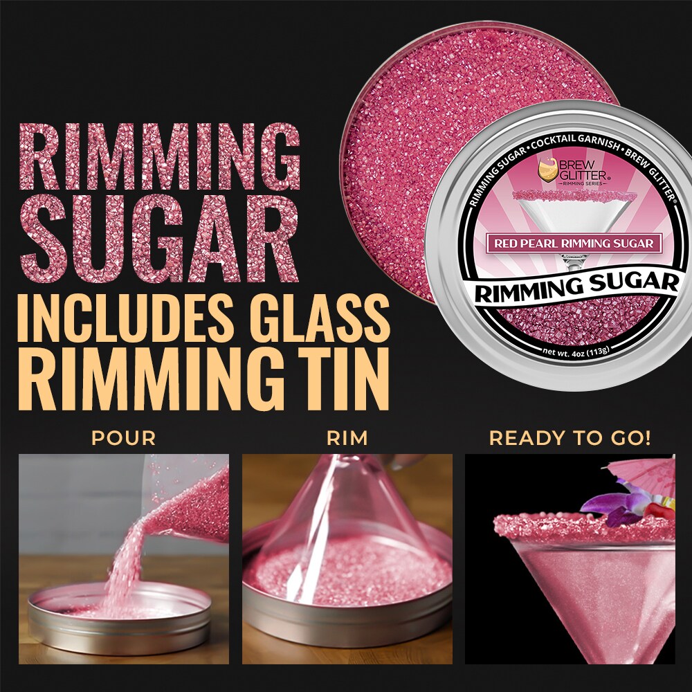 Brew Glitter - Red Pearl Rimming Sugar (4oz, 1x Bar Tin) Cocktail Garnish for Mixed Drinks &#x26; Refreshments