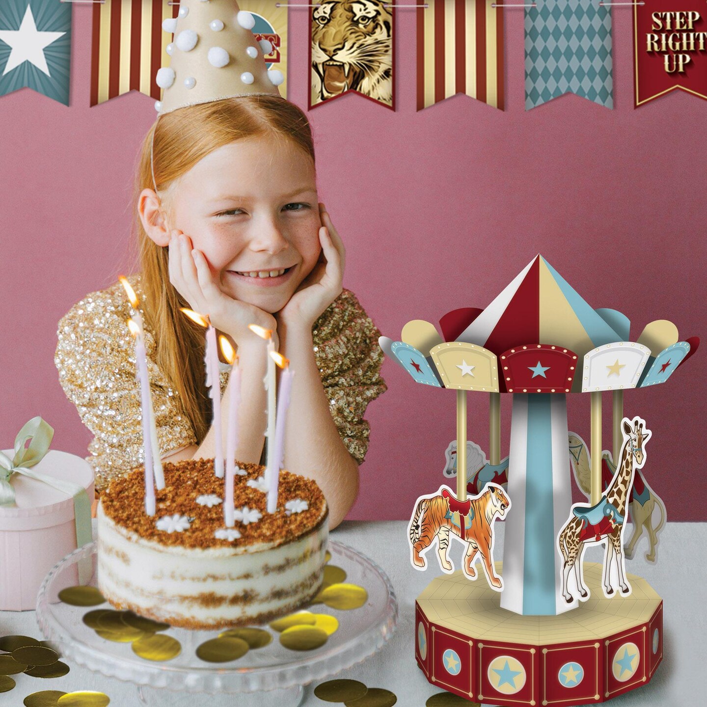 12 Pack Beistle 3-D Vintage Circus Carousel Party Centerpiece