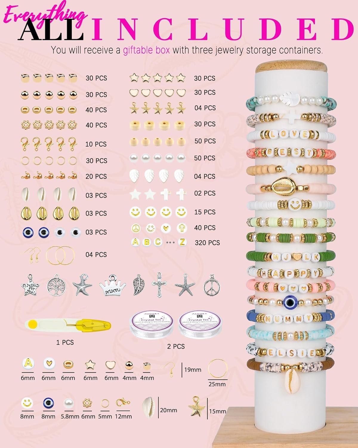 Bracelet Making Kit, 3 Boxes 48 Colors Polymer Clay Beads Set Round Letter Beads for Jewelry Making Kit Friendship Bracelets Thin Heshi Beads with Charms Strings Arts and Crafts Gift for Girls Adults