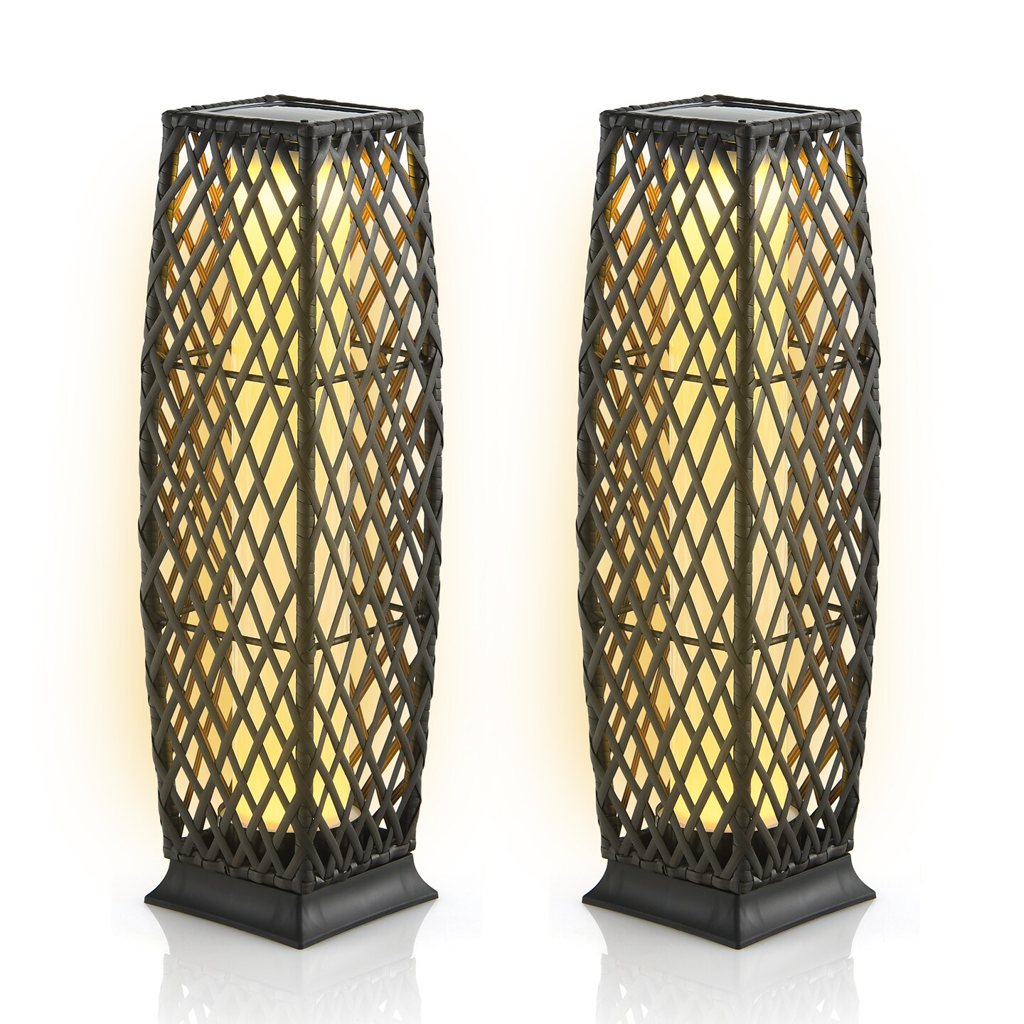 2 Pieces Solar-Powered Diamond Wicker Floor Lamps with Auto LED Light Perfect for Outdoor Use