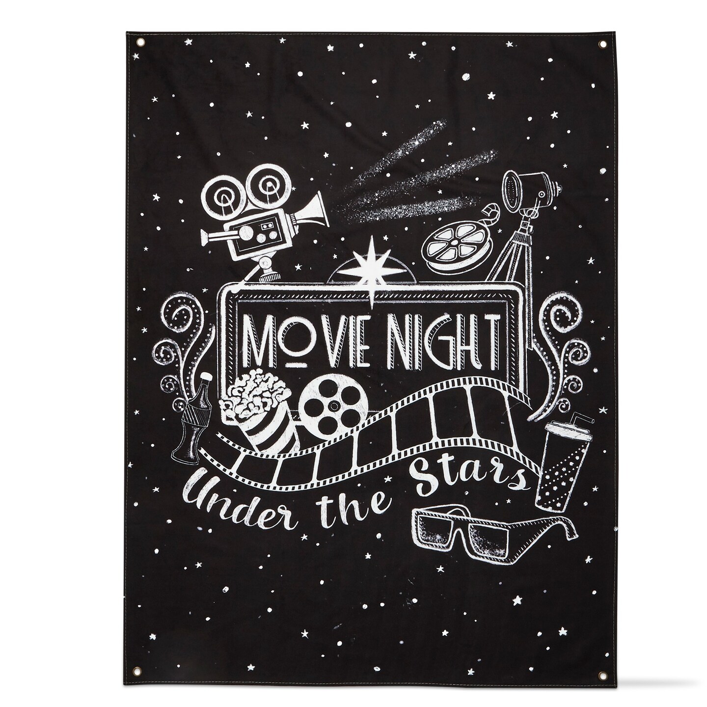 Movie Night Wall Art - Black Cotton Wall Sign Panels, 45" H x 34" L, Easy Clean Decor for Summer Movie Evenings