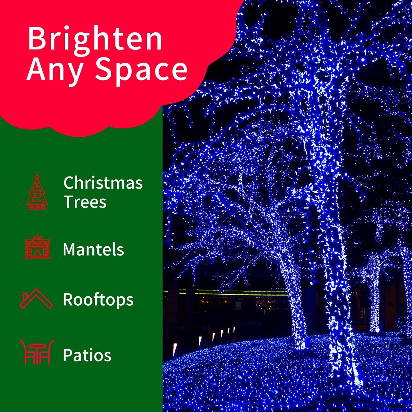 Ultra-Bright Connects End to End Blue Christmas Mini Lights 100L 19.6Ft UL Listed Incandescent Bulb String Light Set for Indoor Outdoor Holiday Garden Party Christmas Tree Garland Decor