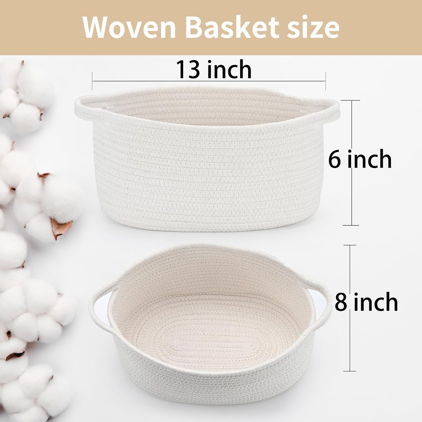 Cute Woven Storage Basket with Handle, Container for Gifts Empty, Decorative Organizer Bins Box for Pet Dog Toys Baby Essentials Snack Diaper Towel