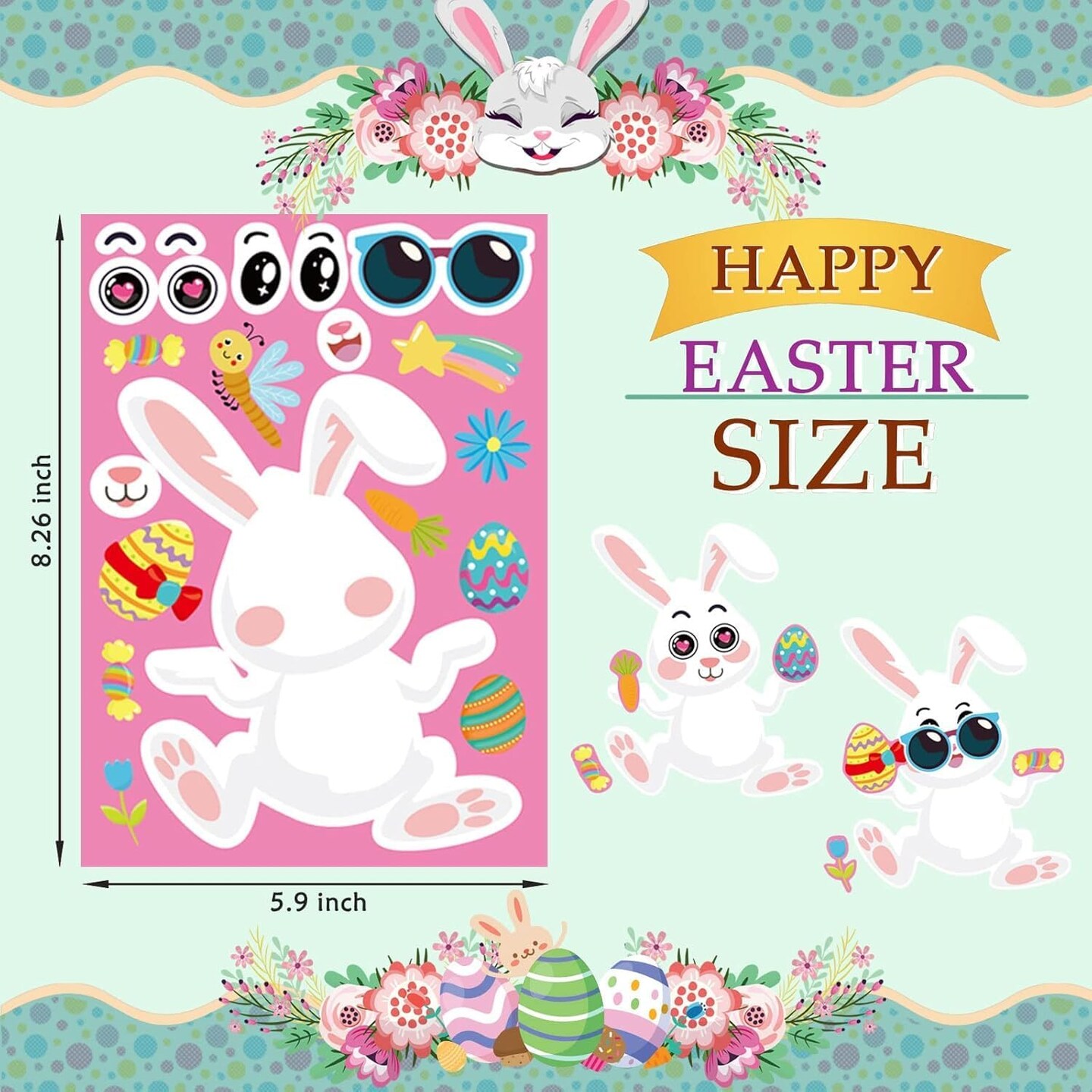 24 Sheets Easter Stickers Make a Face Stickers for Kids DIY Easter Egg Bunny Sticker Sheet for Boys Girls Children Easter Party Supplies Exchange Gifts