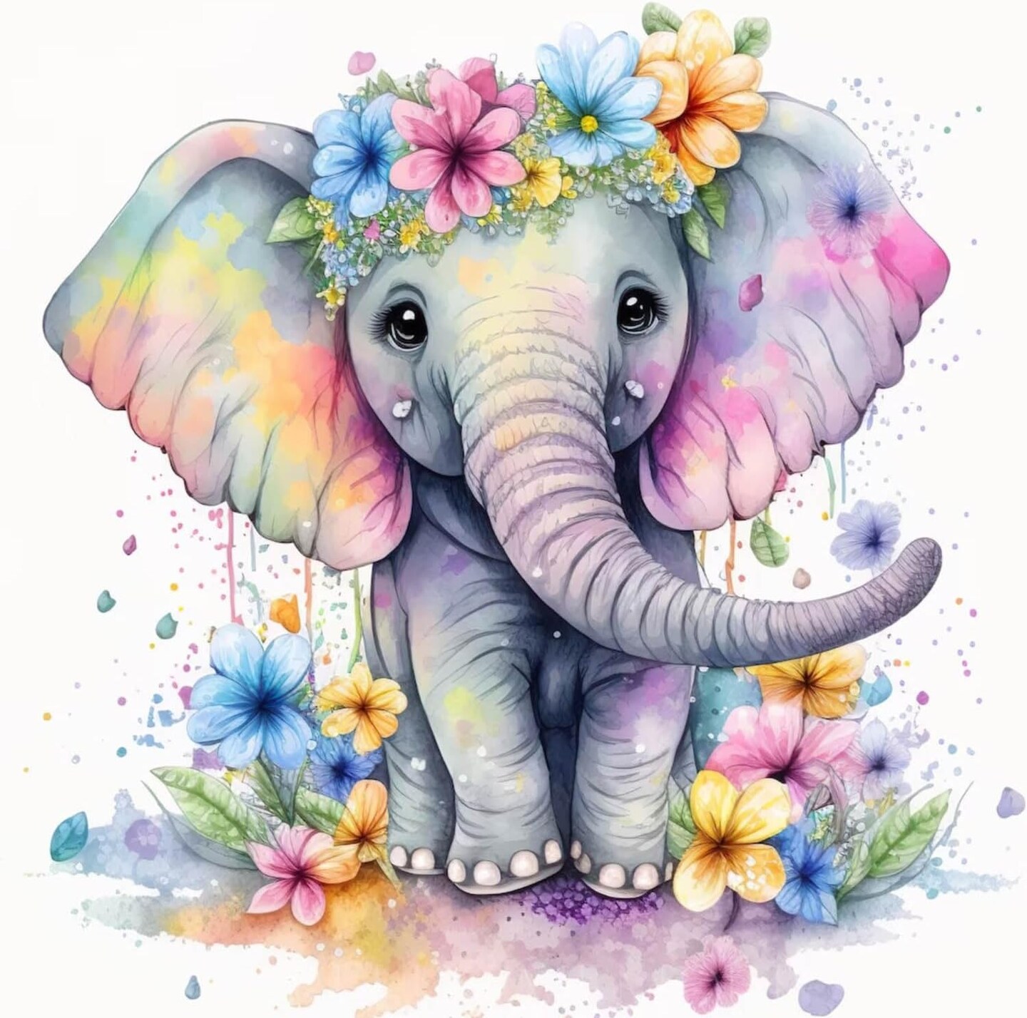 Baby Elephant Diamond Art Kits for Adults, Round Full Drill Diamond Painting Kits for Beginners Gem Art