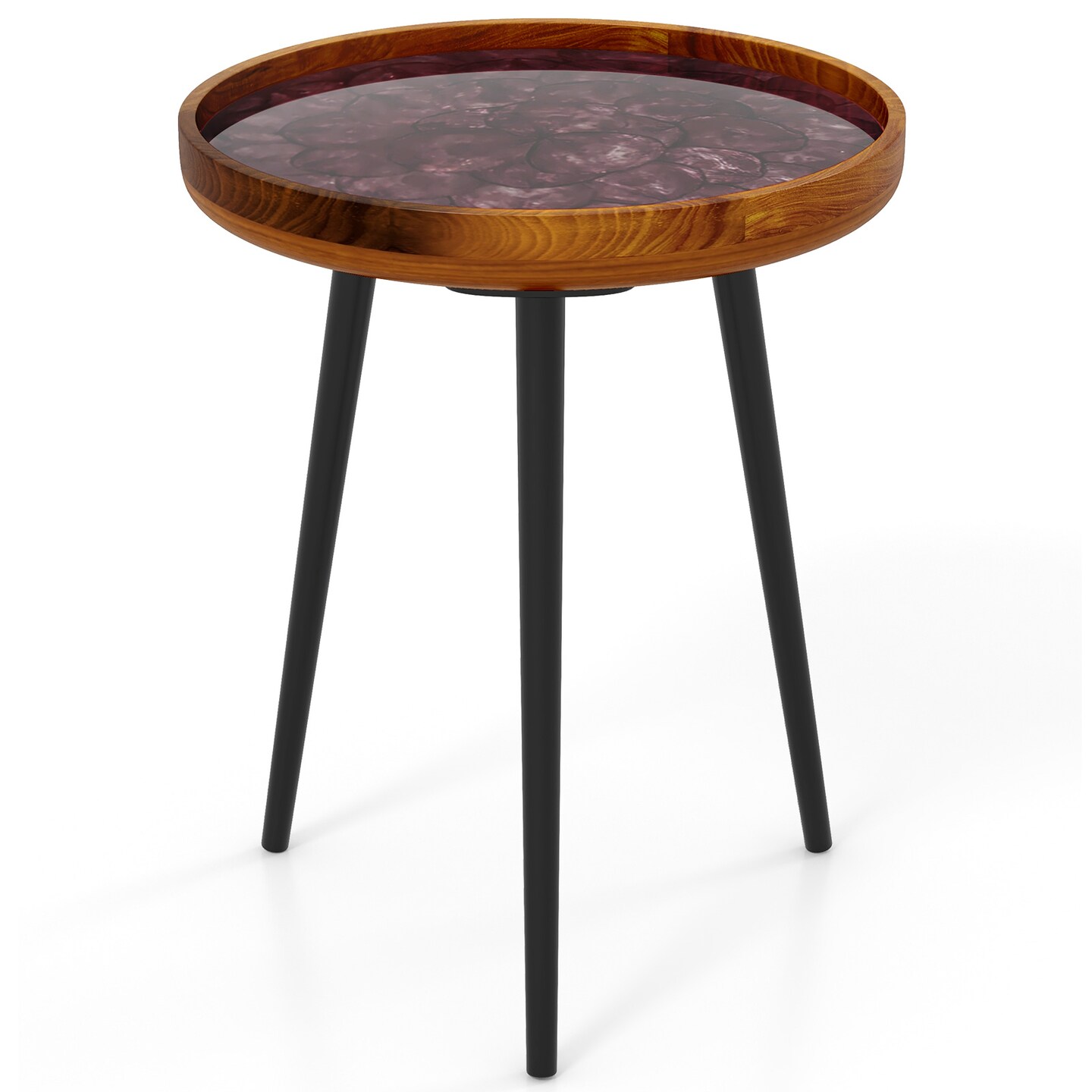 Brown Epoxy Resin Round End Table with Sea Shell Decoration &#x2013; 16/20 Inch