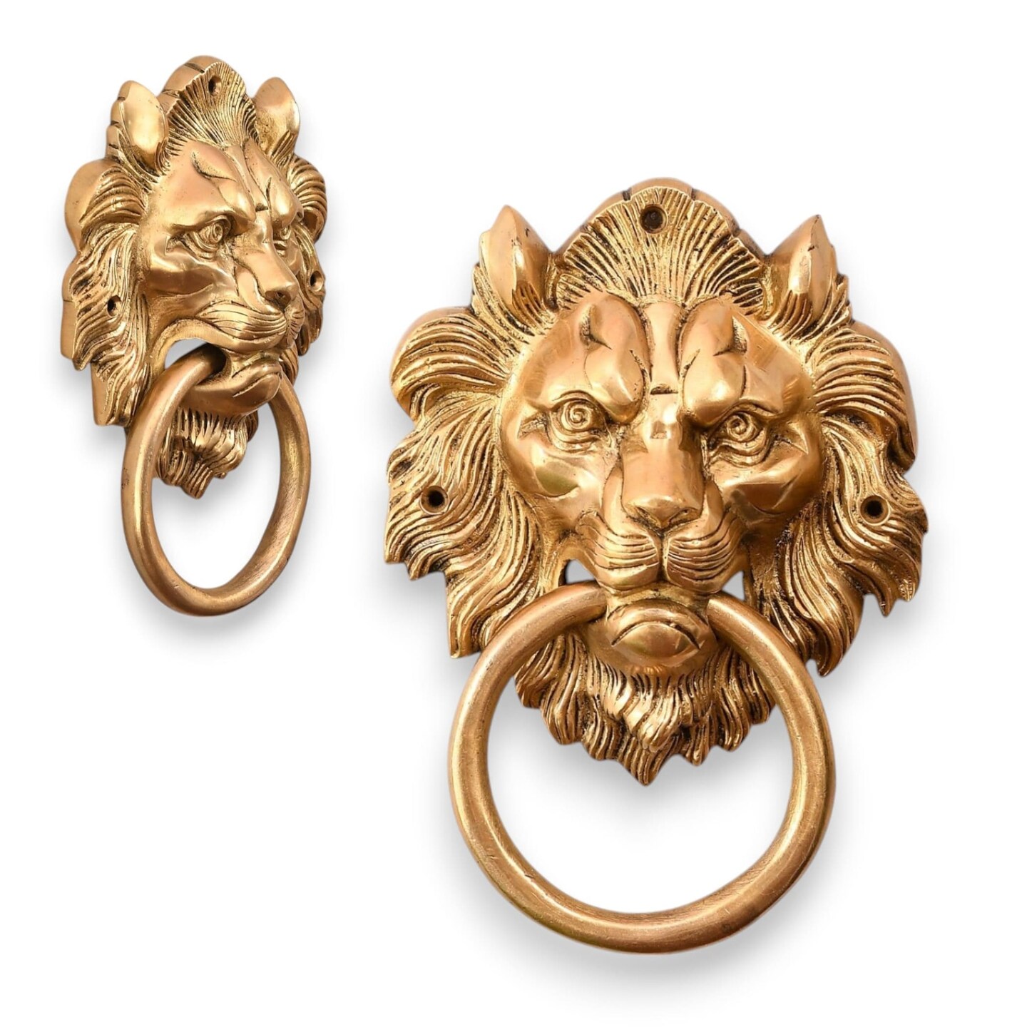Lion Head Brass Door Knocker Authentic Vintage Unique Front Door Holder with Gold Finish Rare Solid Door Accessories for Home Decor Housewarming Gift