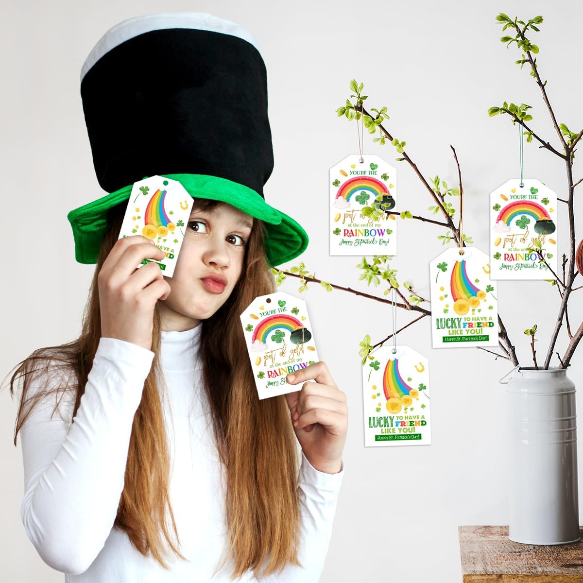 50Pcs St. Patrick&#x27;s Day Tags - Green Clover Tags Decoration Irish Gift Hanging Tags