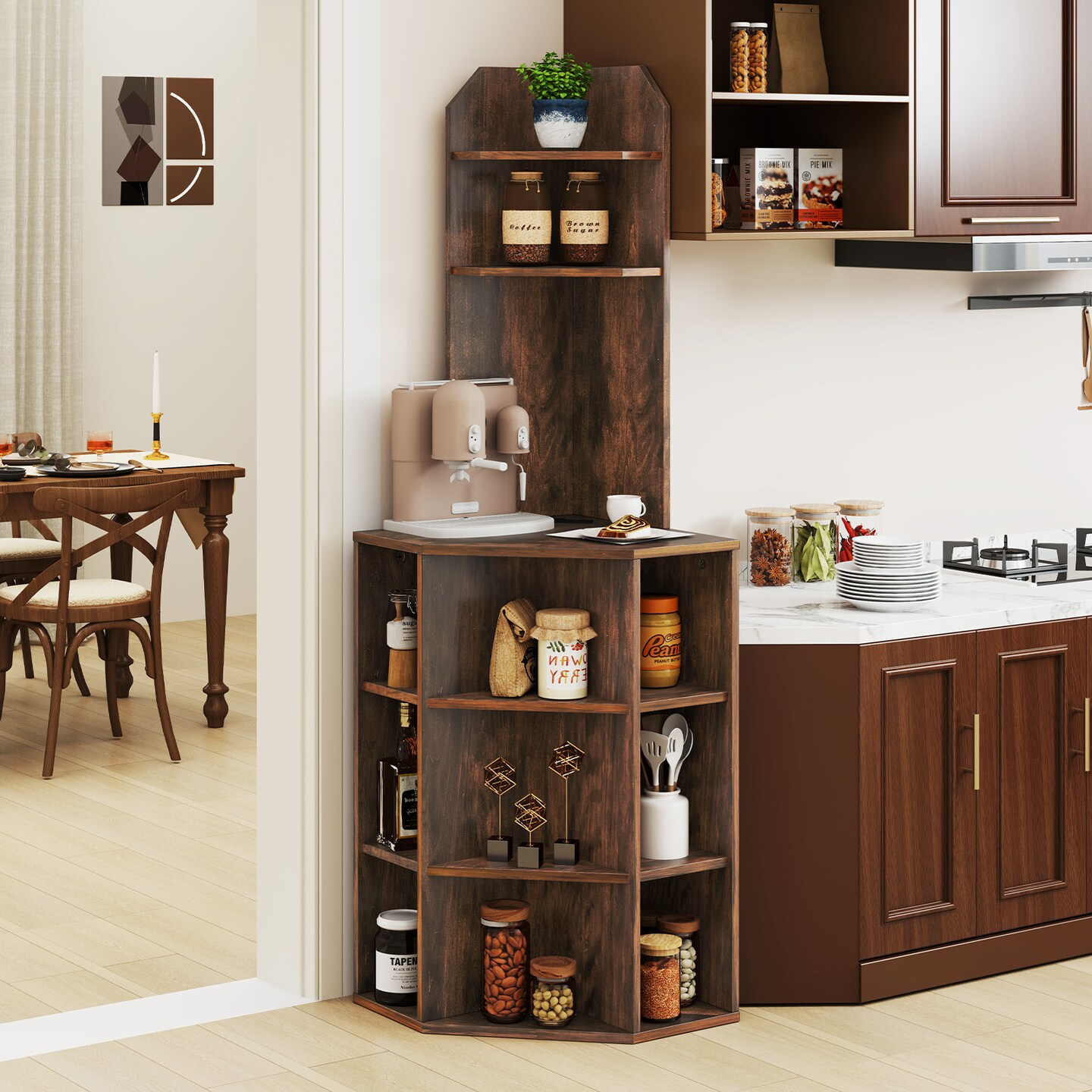 6-Tier Corner Shelf with Charging Station and 2 USB Ports Perfect for Any Room