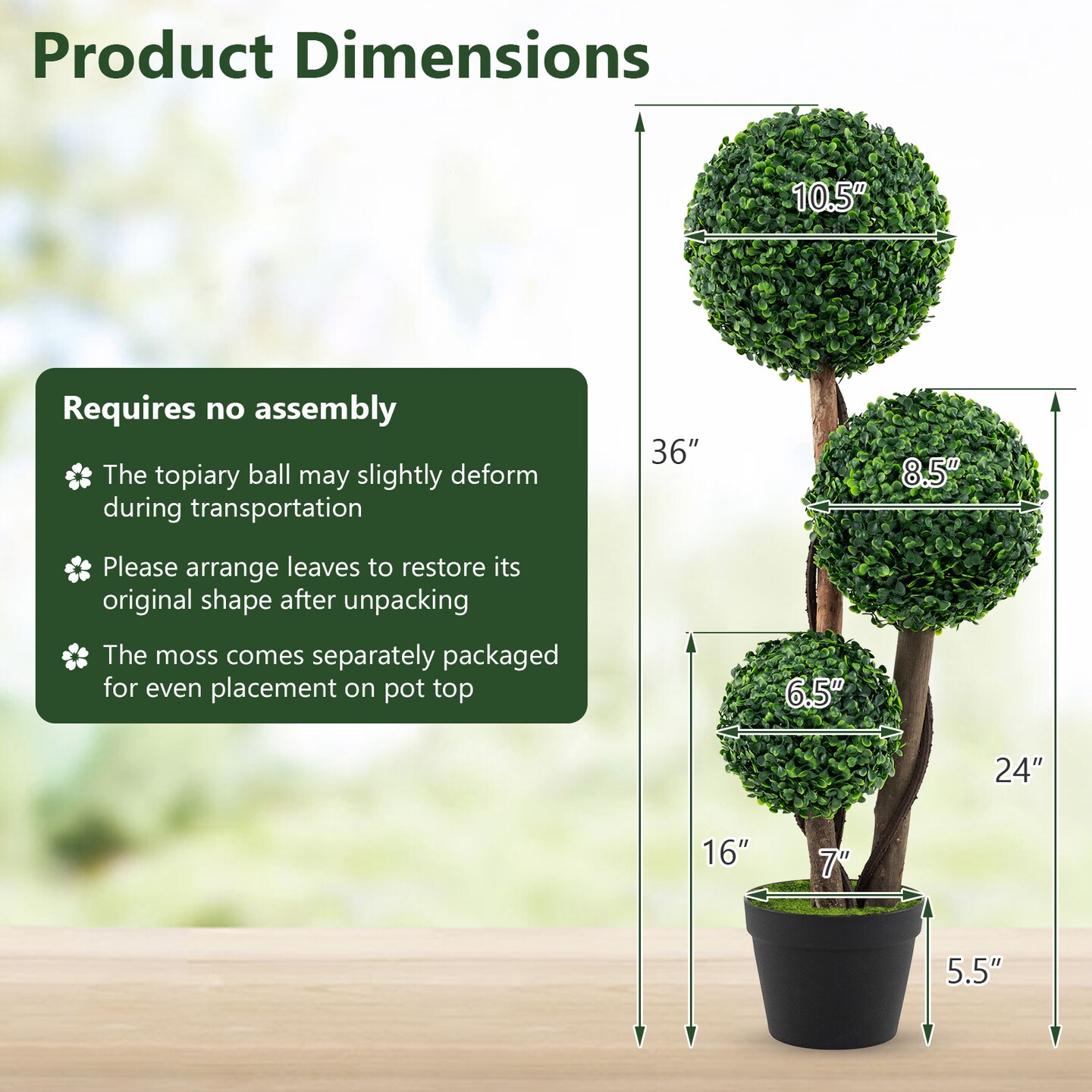 36 Inch Green Tall Artificial Boxwood Topiary Tree in Pot Perfect for Indoor-Outdoor Decor