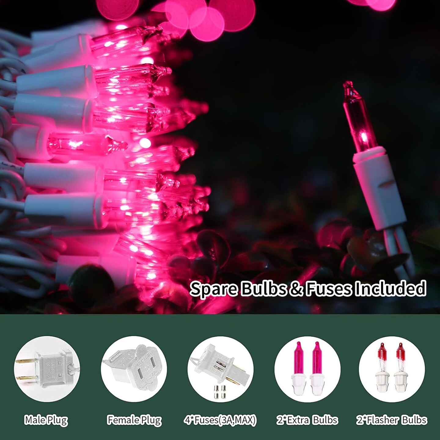 String Light,100 Count Incandescent Mini String Light in 19.6ft,Indoor/Outdoor 120V UL Certified Mini Light for Christmas,Wedding,Patio Lawn,Home,Garden,Party (Pink)