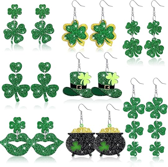 8 Pairs St. Patrick&#x27;s Day Earrings for Women Acrylic Stud Irish Shamrock Dangle Earrings Green Hat Gold Pot Four Leaf Clover Earrings for Festival St Patty&#x27;s Jewelry