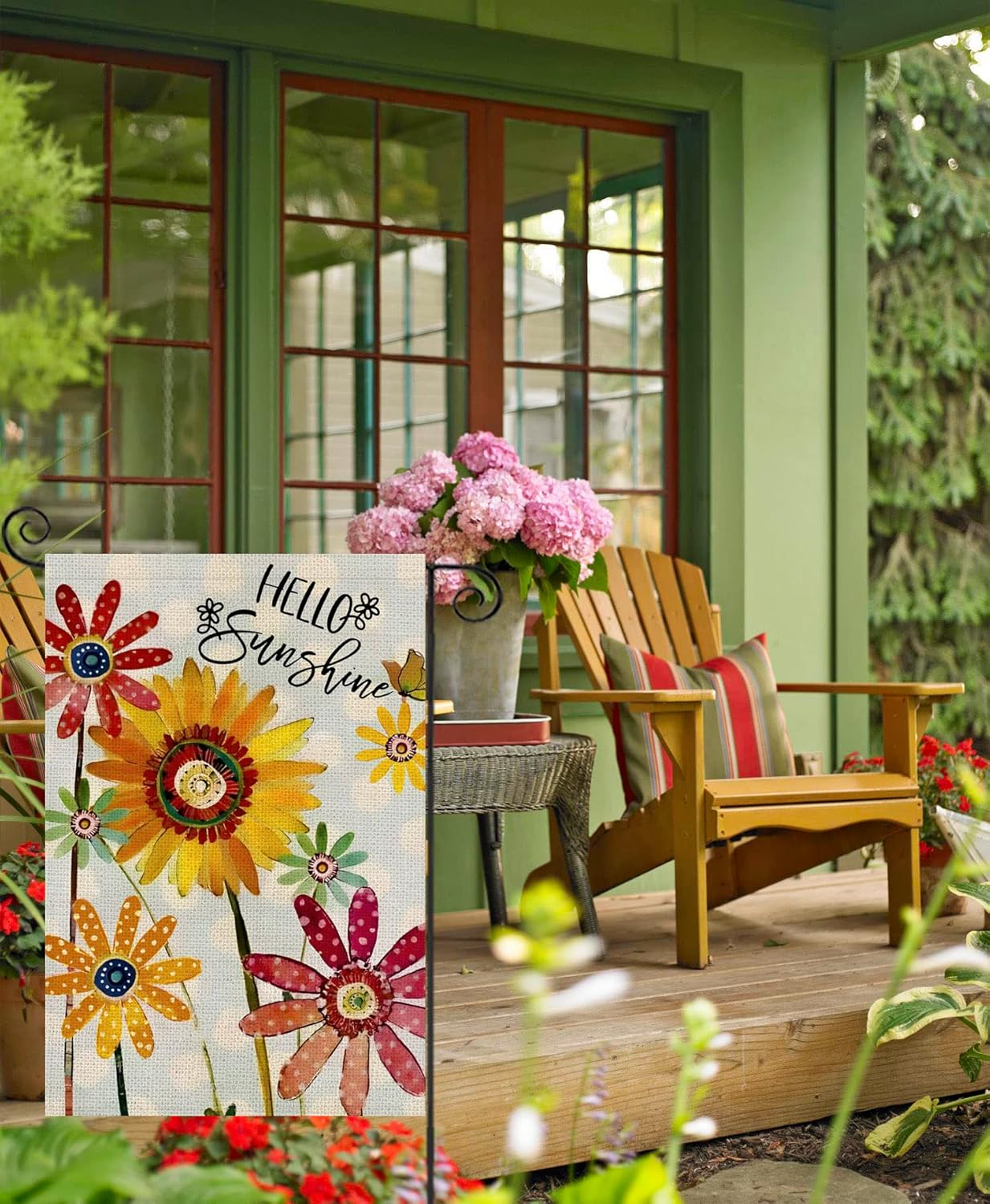 Spring Flowers Garden Flag 12x18 Inch Double Sided,Hello Sunshine Sunflower Daisy Small Yard Flags for Outdoor,Summer Seasonal Decoration for Farmhouse Holiday Outside