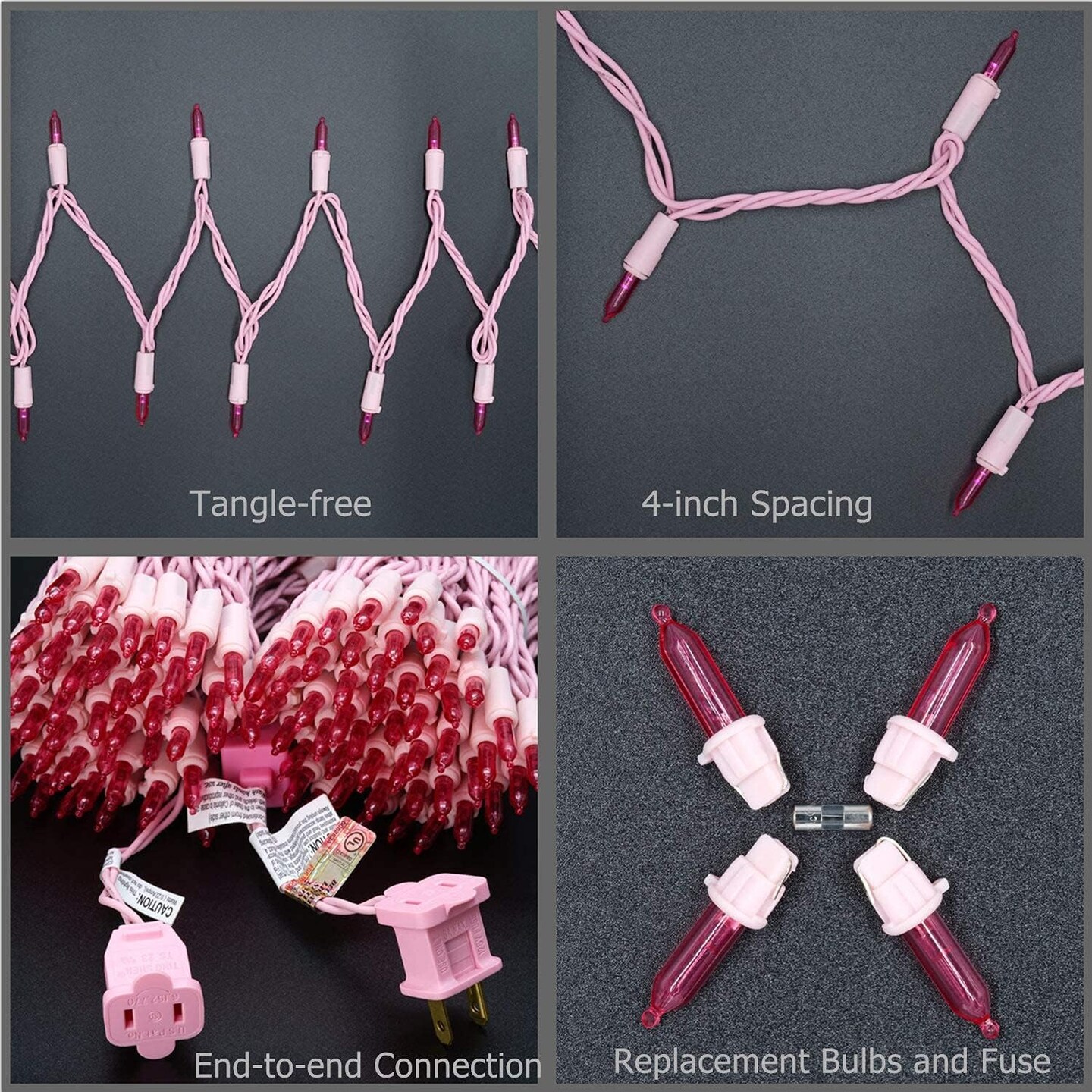 200 Pink LED Christmas Lights with Pink Wire, Pack of 2 Sets 33 ft 100 Count UL Certified Commercial Grade String Light (Pink)