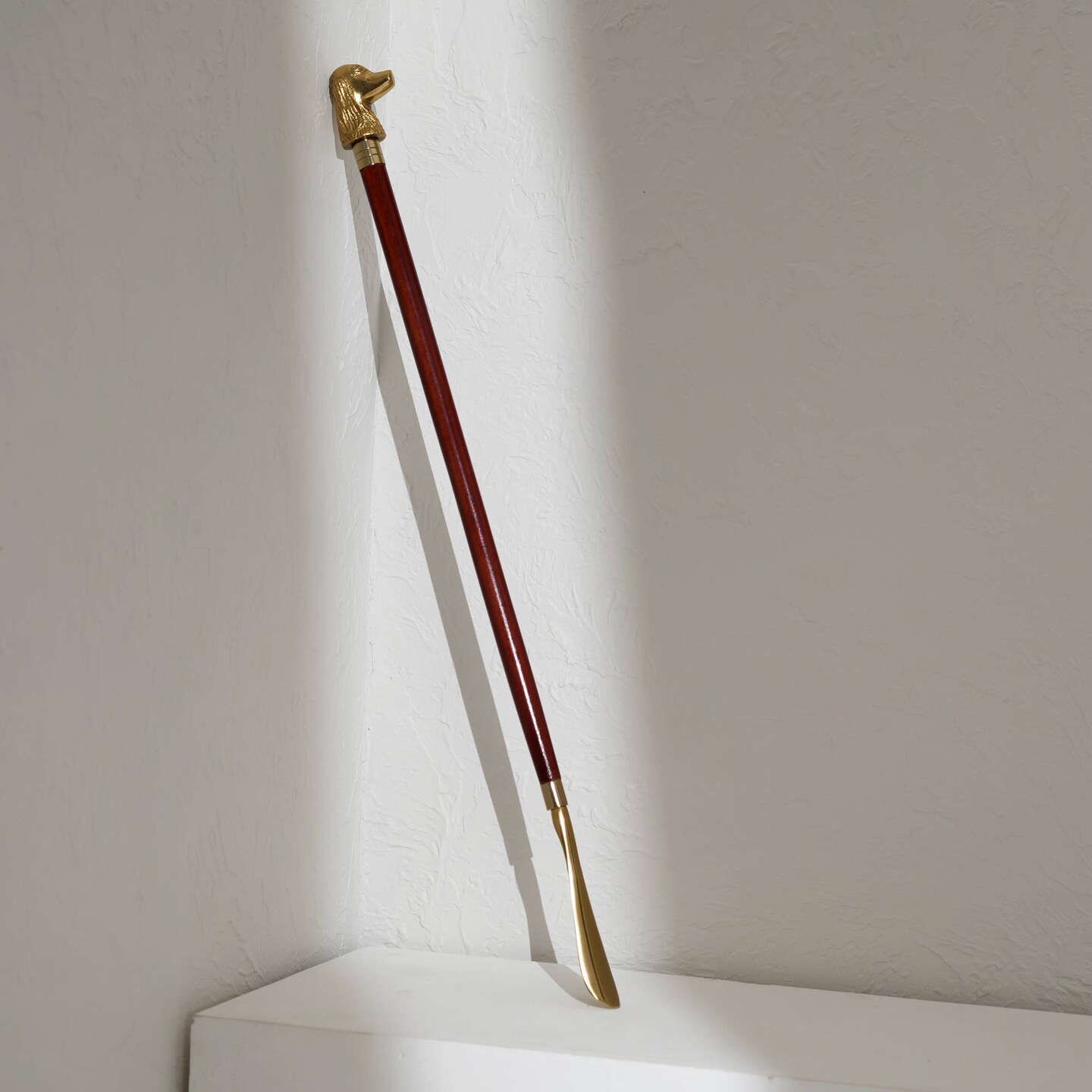 Dog-Shaped Metal Handle Wooden Shoehorn &#x2013; 30&#x22;