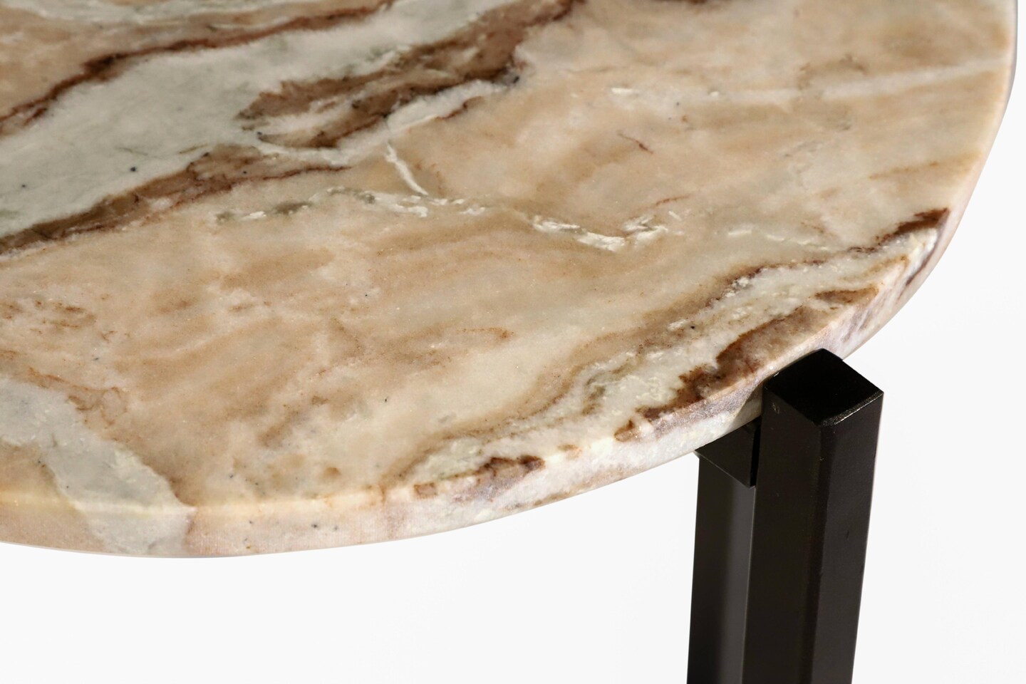 Brown Marble Side Table With Grey Metal Frame-21 Inch Height