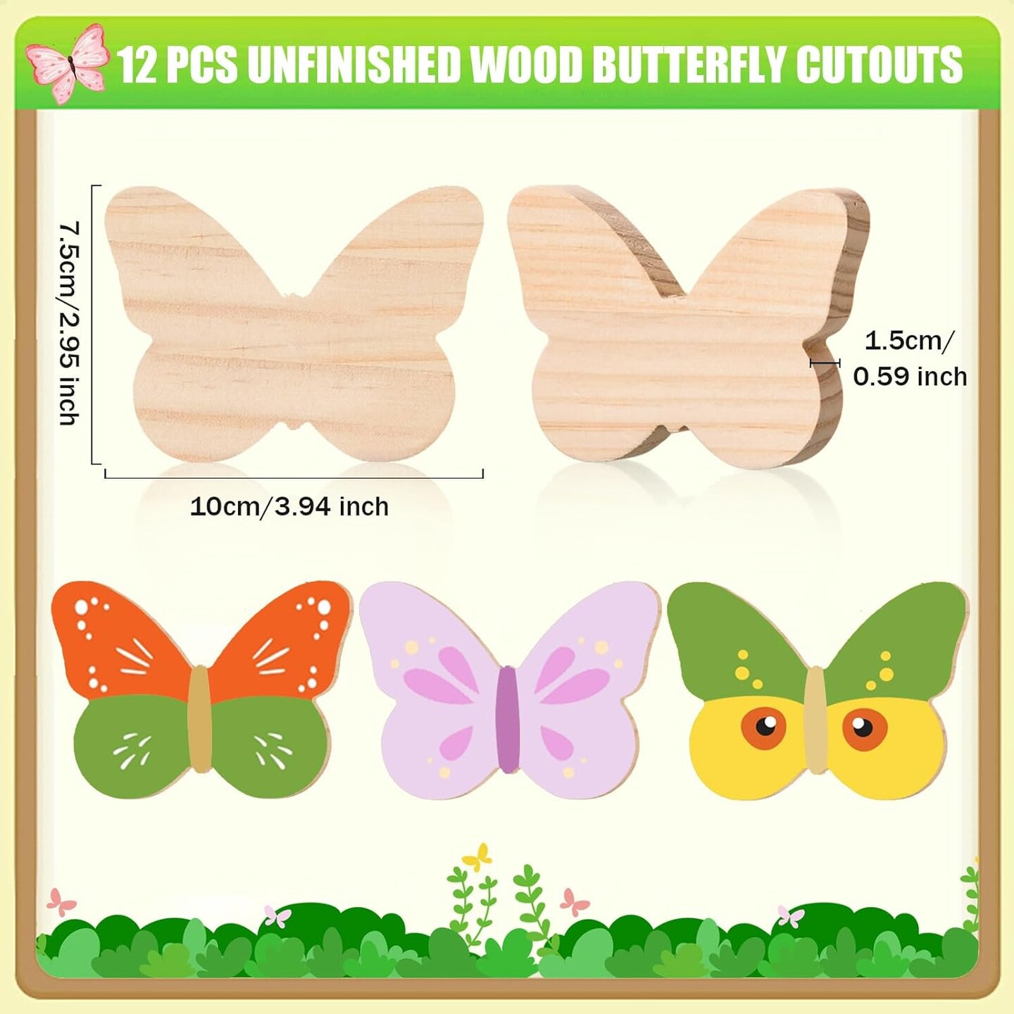 12 Pcs Butterfly Wooden Cutouts Unfinished Butterfly Shaped Table Signs Wood Butterfly Blocks to Paint Blank Wooden Table Centerpieces for DIY Crafts Spring Home Tiered Tray Decor,3.94x2.95