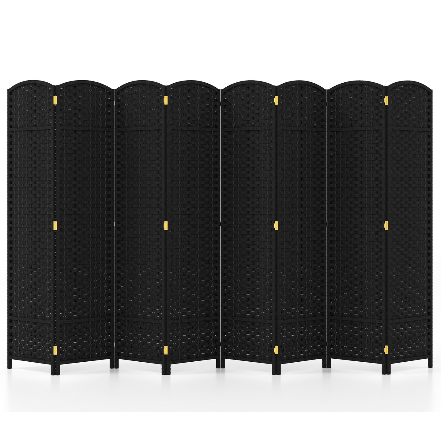 8-Panel Folding Room Divider with Hand-woven Texture and Wood Frame