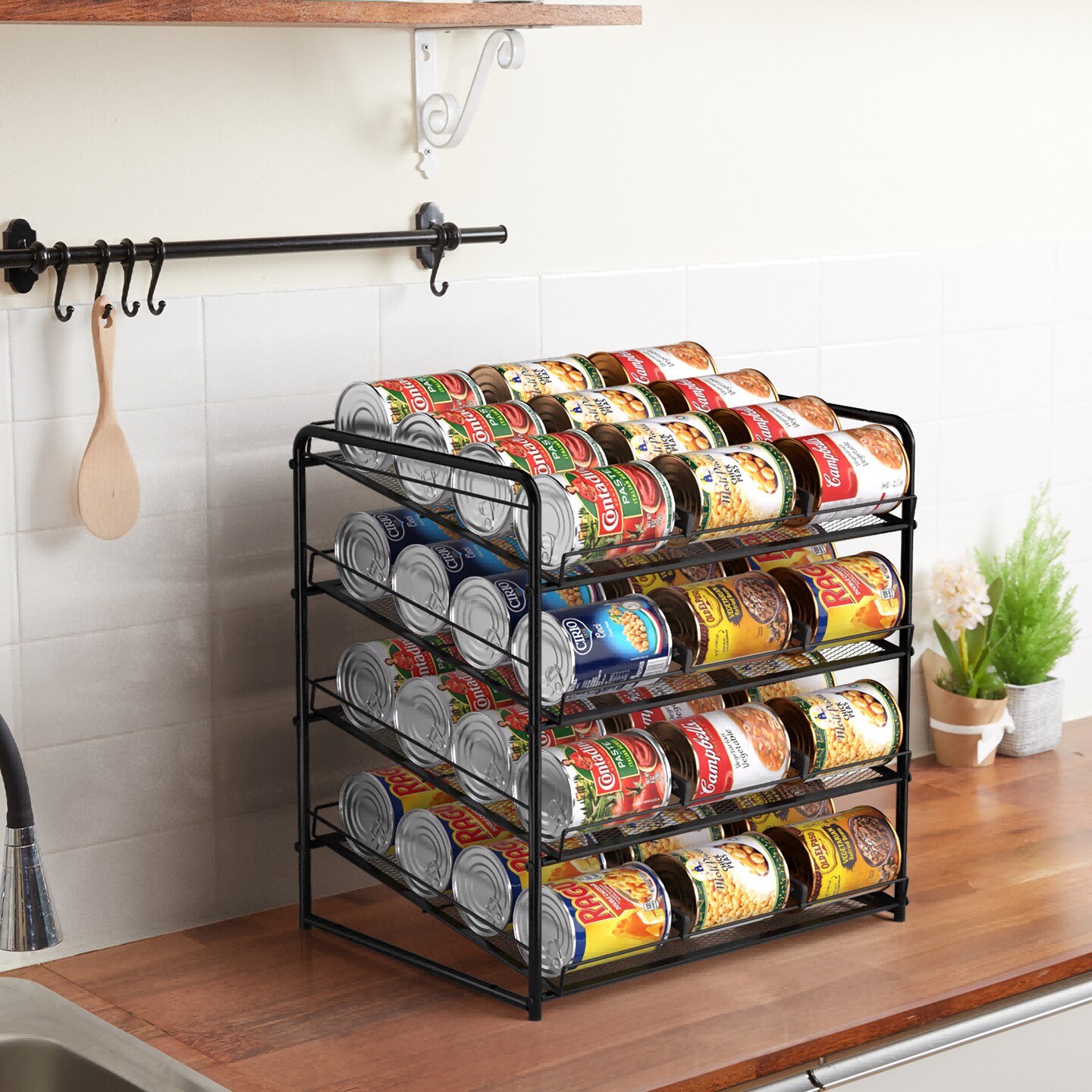Can Rack Organizer 4-Tier Metal Can Rack Organizer Holds Up to 48 Cans, Can Dispenser for Pantry, Kitchen, Cabinets and Countertops
