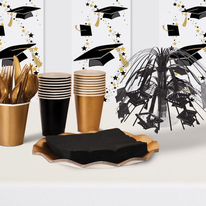 12 Pack Beistle Black Grad Cap Mini Cascade Centerpiece