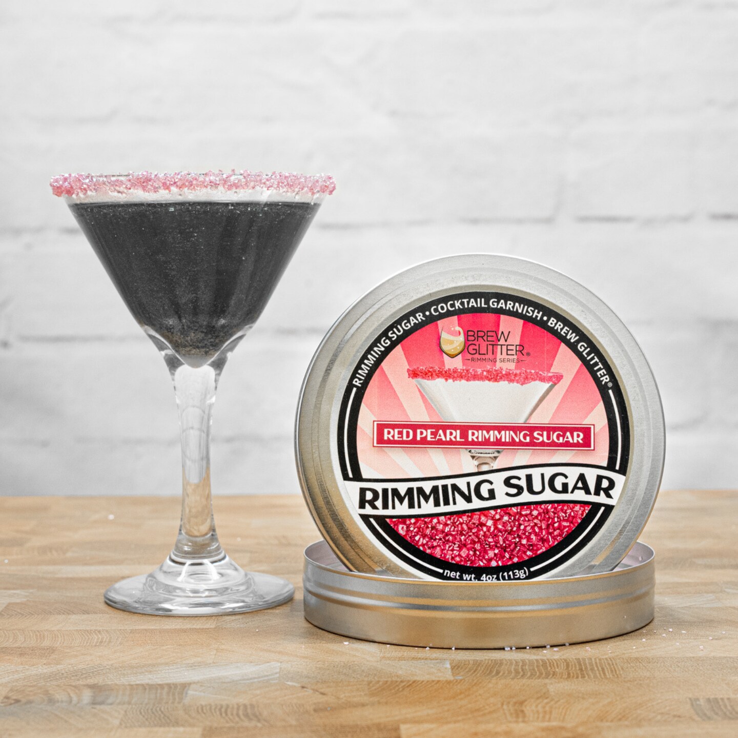 Brew Glitter - Red Pearl Rimming Sugar (4oz, 1x Bar Tin) Cocktail Garnish for Mixed Drinks &#x26; Refreshments