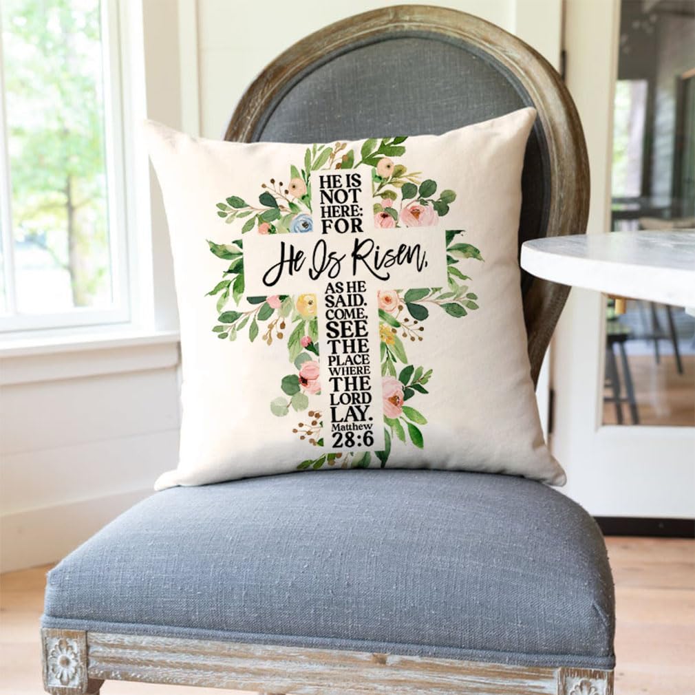 He is Risen Easter Pillow Covers 18x18 Greenery Cross Easter Decorations Outdoor Farmhouse Pillows Decorative Throw Pillows Cases