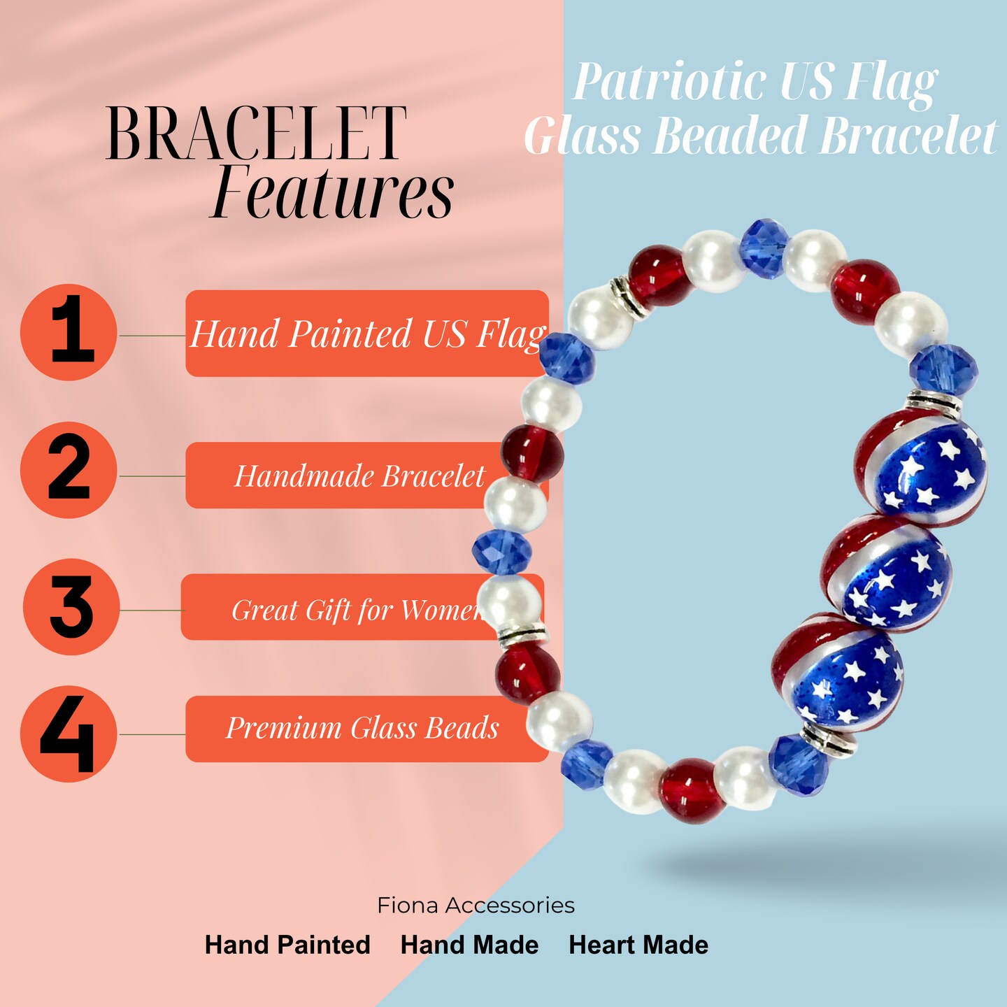 Lot De 5 Bracelets USA Patriotiques - Argile Colorée Rouge Blanc Bleu, Élastiques 4 Juillet Pour Femmes Et Ados