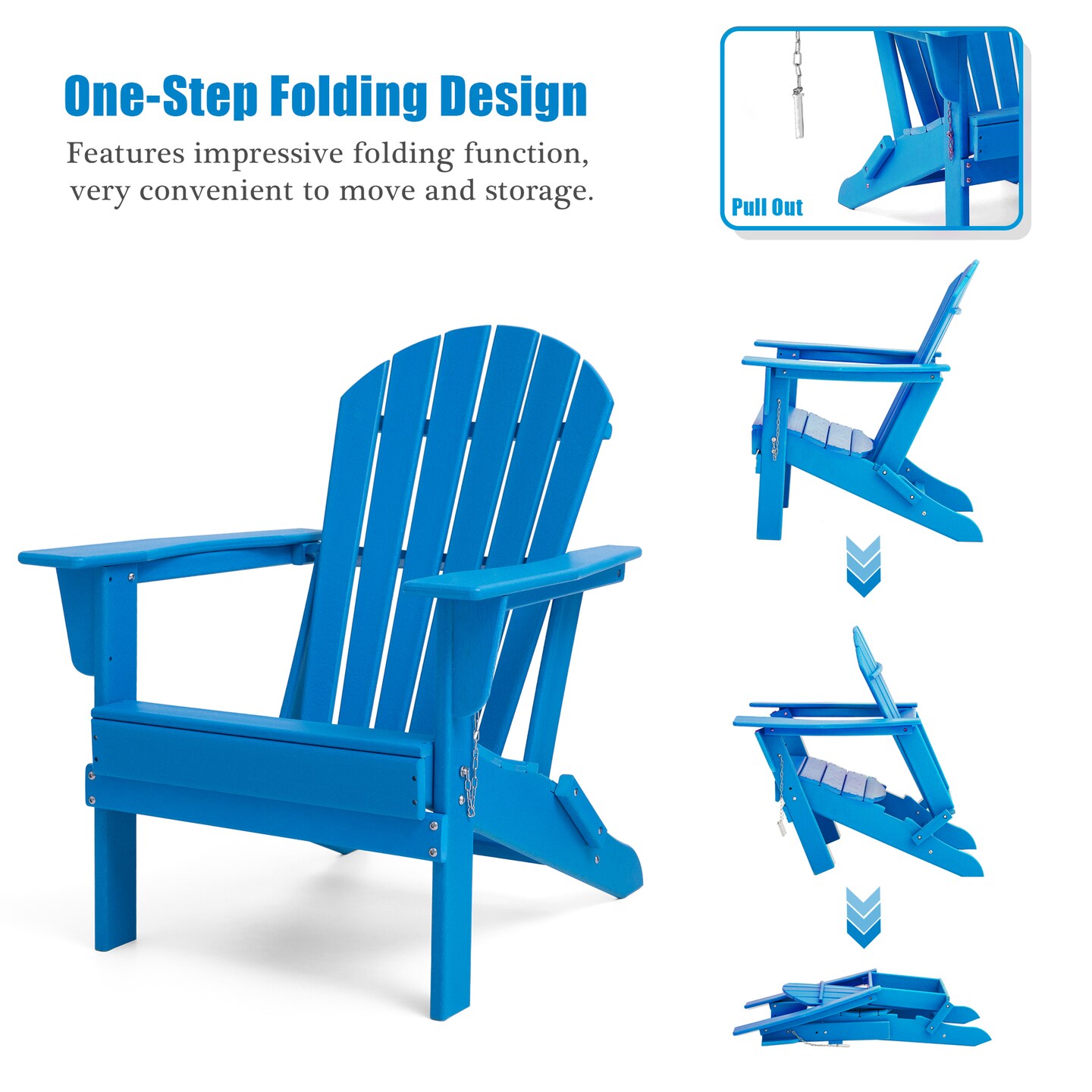 Pacific Blue HDPE Folding Adirondack Chair &#x26; Table Set