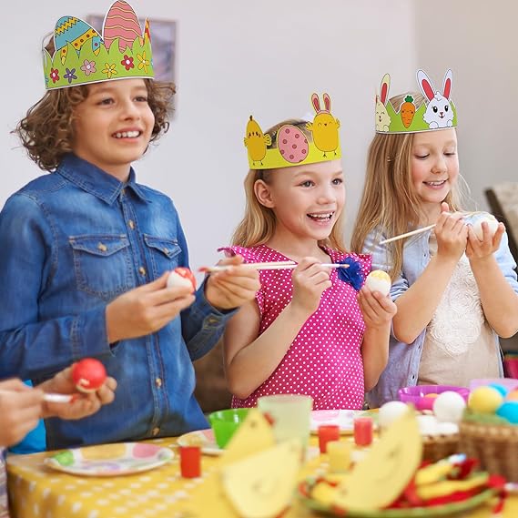 30 Sets Easter Crown Craft for Kids Color Your Own Easter Crown with Crayons DIY Coloring Easter Adjustable Paper Headband for Kids Easter Spring School Party Supplies