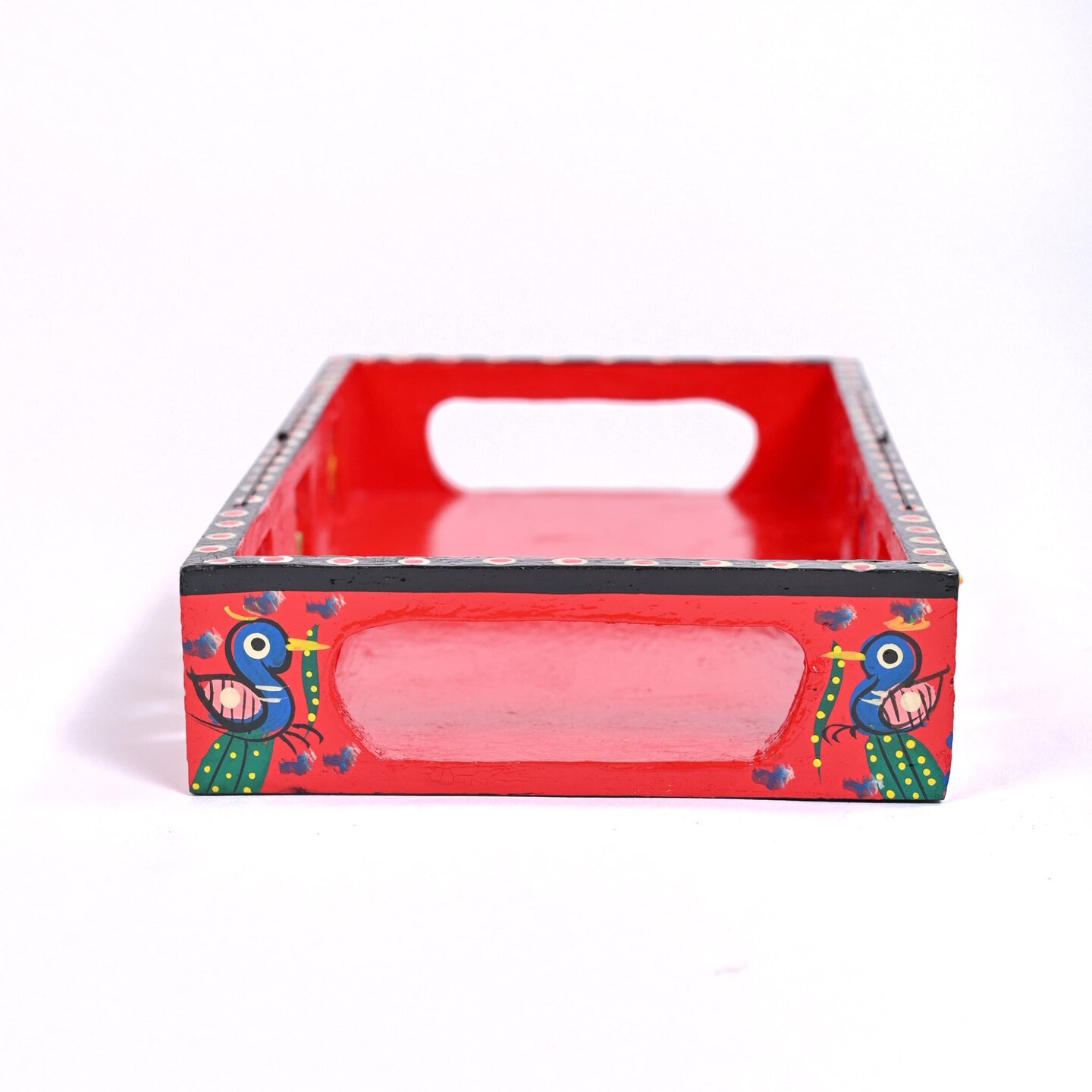 Wooden Serving Tray Hand Painted Tray Indian Decorative Platters for Snack Tea Kitchen Home Restaurant Dinning Table Decor - Breakfast Tray with Handles Great Gift Idea