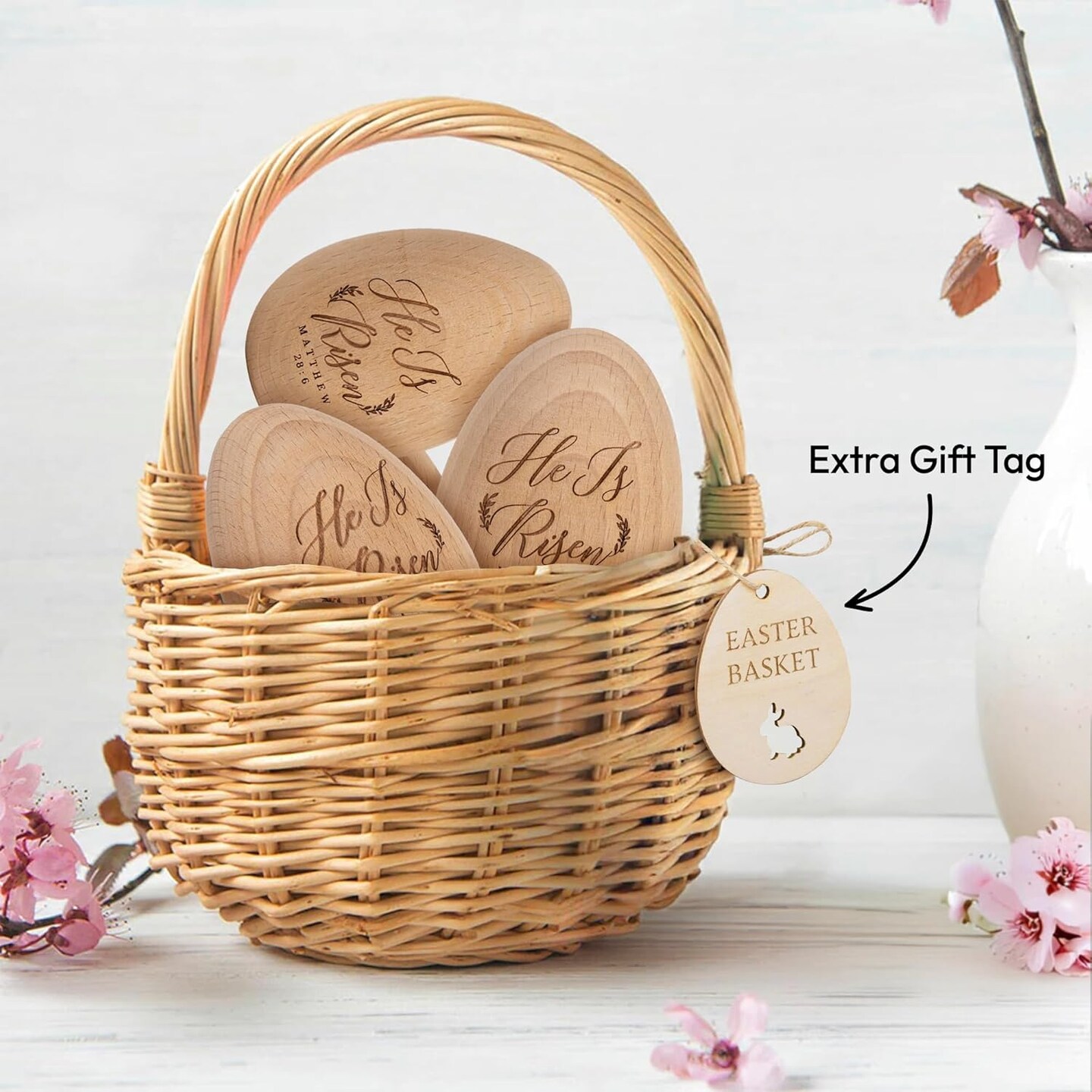 Easter Egg Decor, Wooden Decorations For Home, Tier Tray, Centerpiece Table Top, Easter Gifts Religious For Adult, Church, Christian Basket Stuffers, Egg Fillers For Toddlers, Kids (He Is Risen)