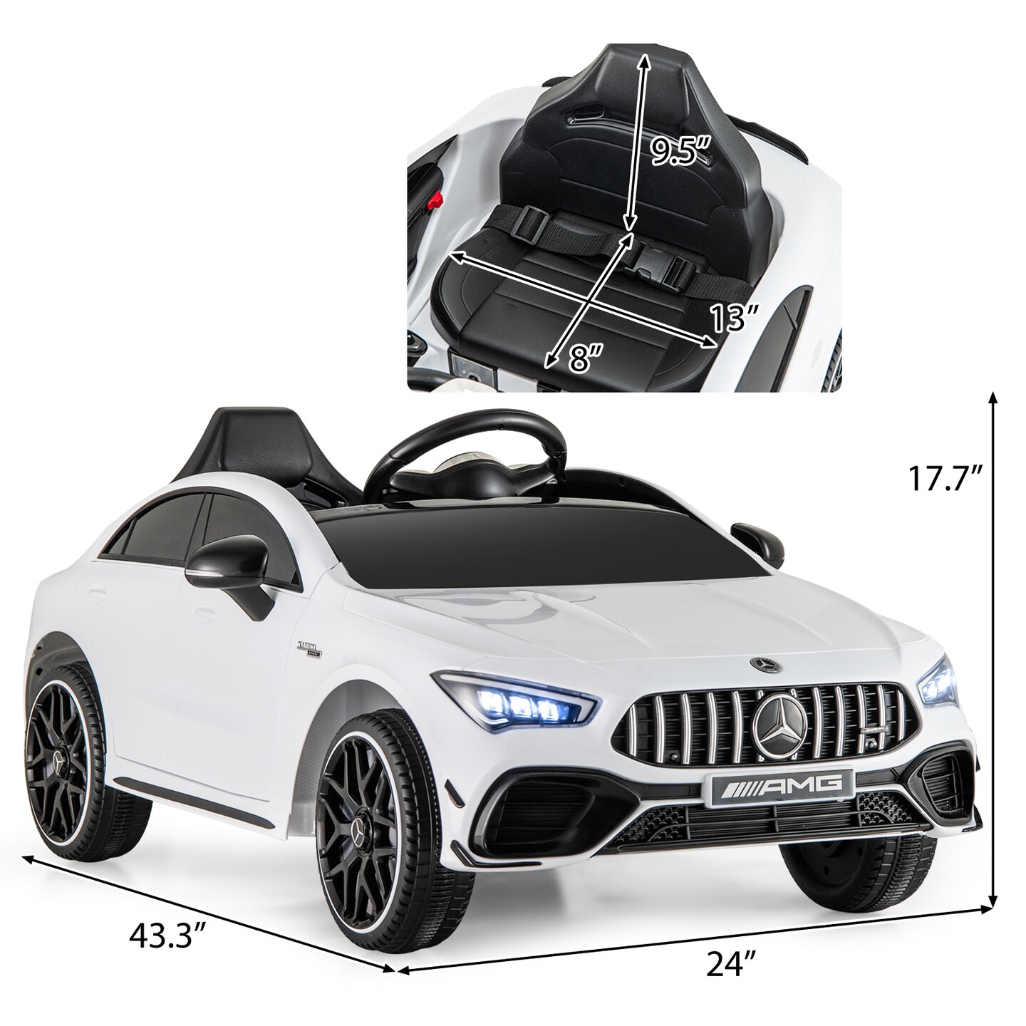 12V Mercedes-Benz AMG CLA 45 Kids Ride-On Car with Remote Control & LED Lights