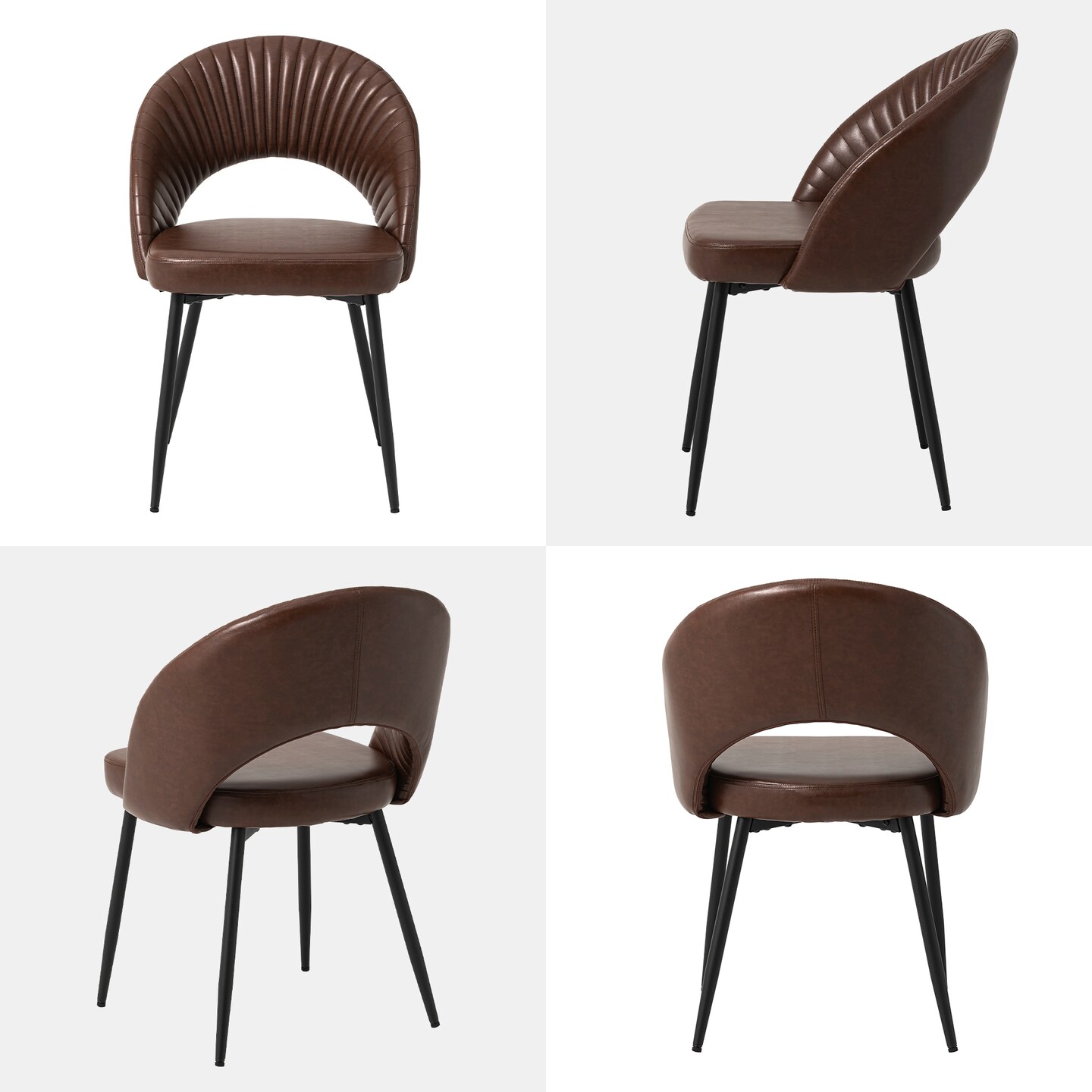 Set of 2/4Mid-Century Modern Quilted PU Leather Dining Side Chair with Metal Tapered Legs