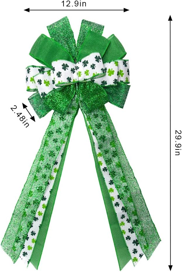 Large St. Patrick’s Day Wreath Bows – Green Shamrock Front Door & Outdoor Holiday Decor