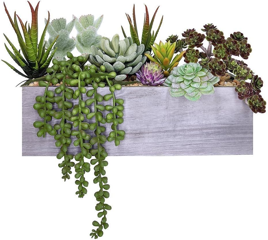 Artificial Succulent Arrangement – Rustic Greenery in Wooden Pot