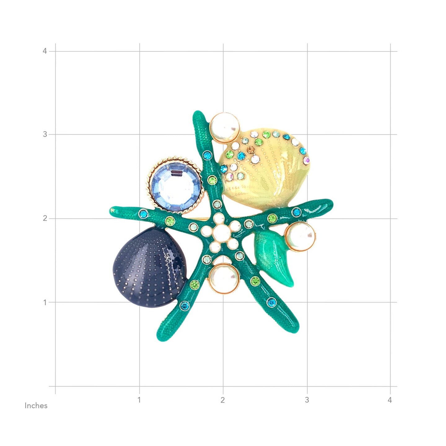 Enamel and Rhinestone Starfish Cluster Brooch
